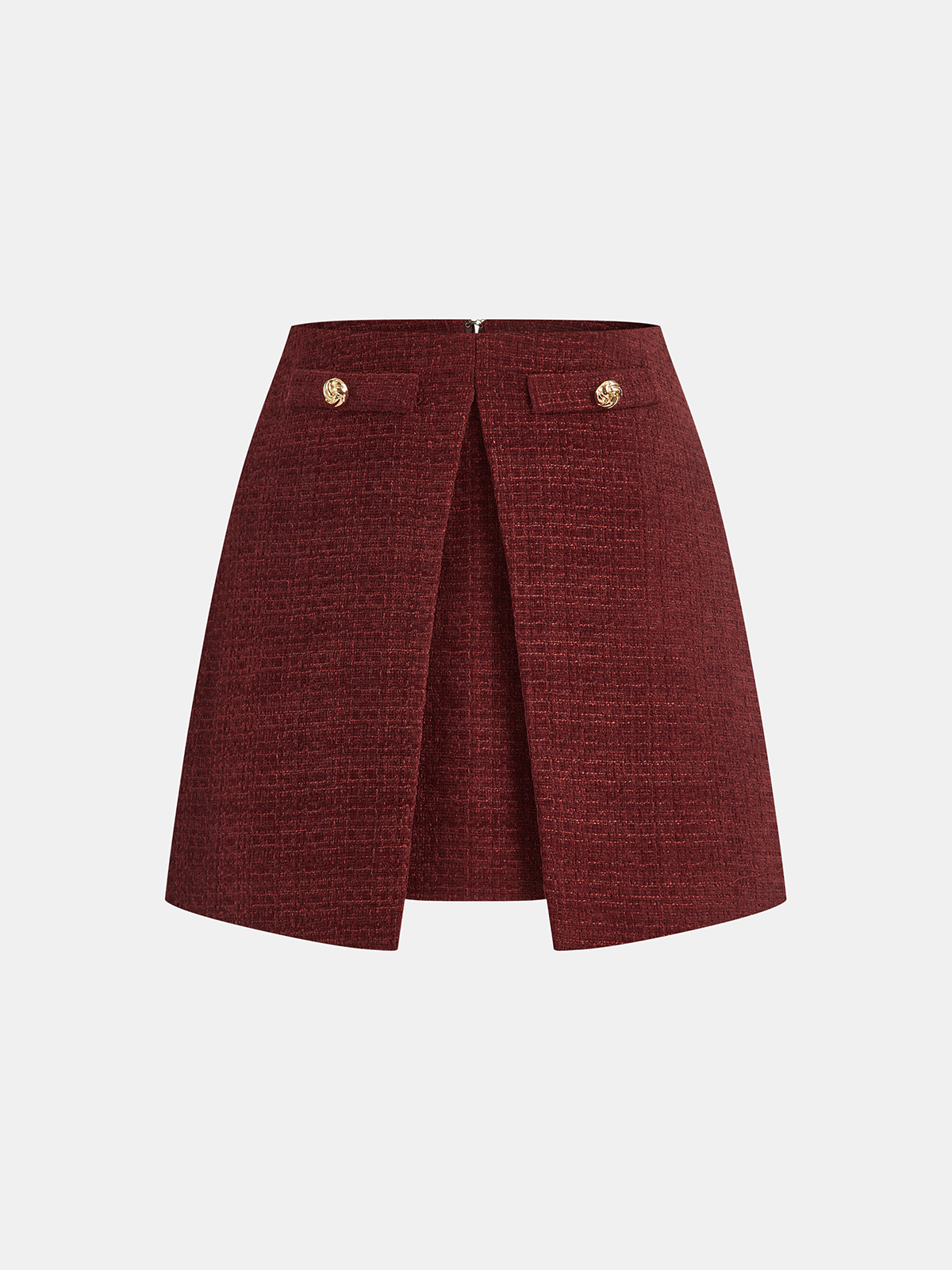 Metal Detail Tweed Slit Mini Skirt-Chicvia