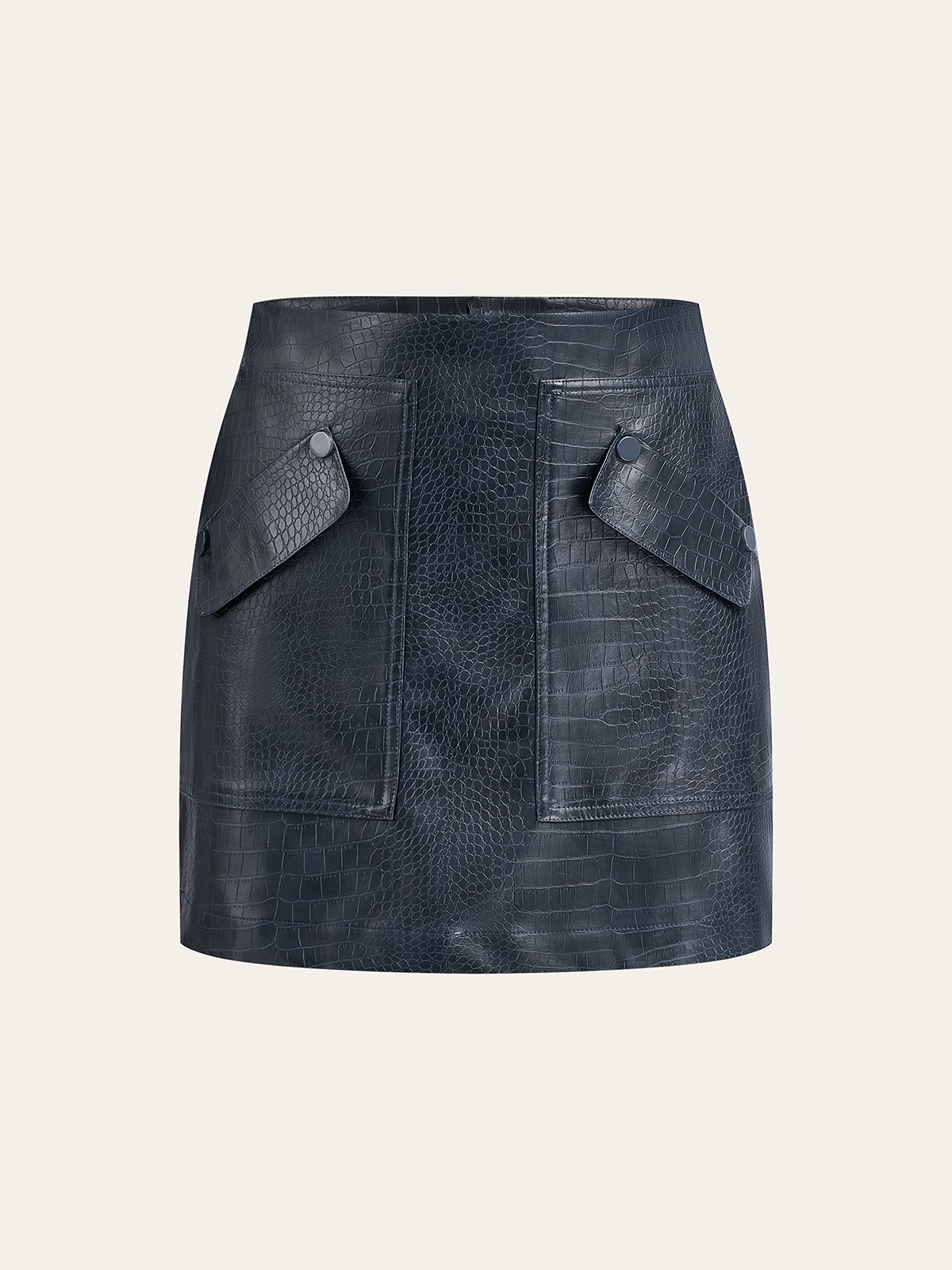 Faux Leather Crocodile-Embossed Mini Skirt-Chicvia