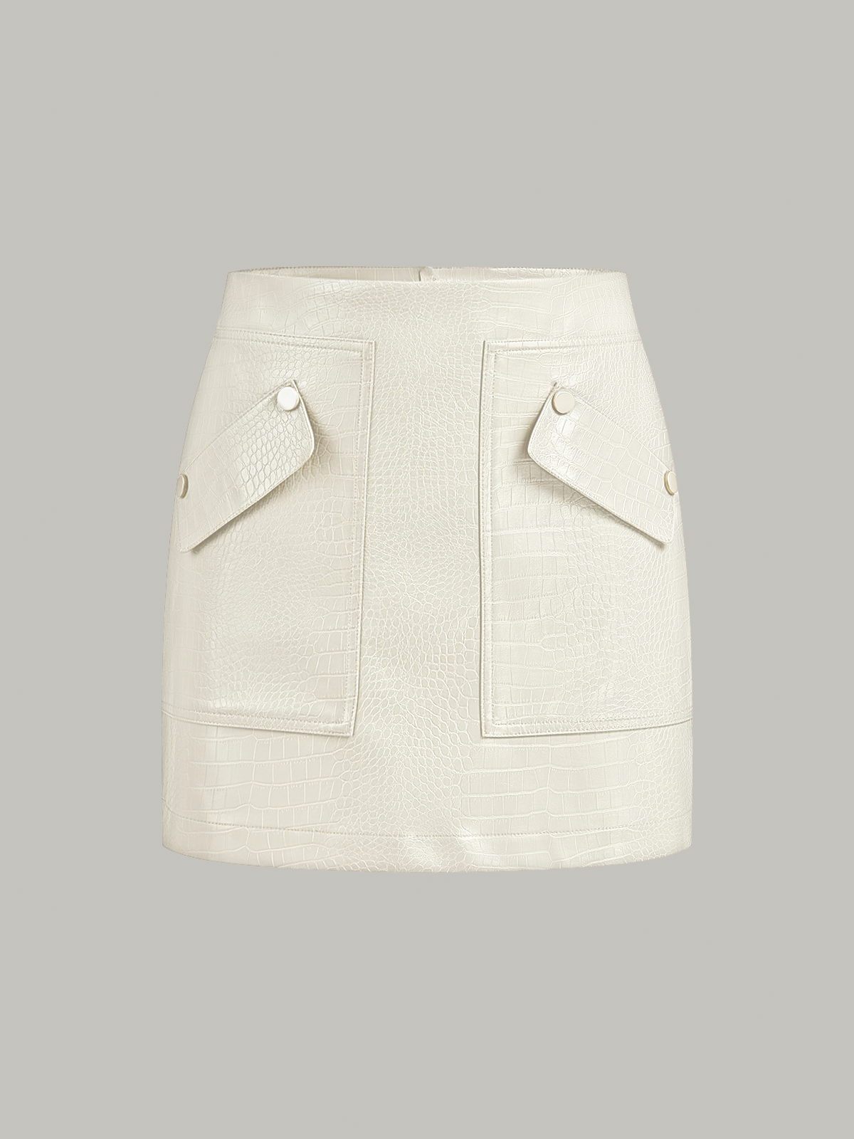 Faux Leather Crocodile-Embossed Mini Skirt-Chicvia