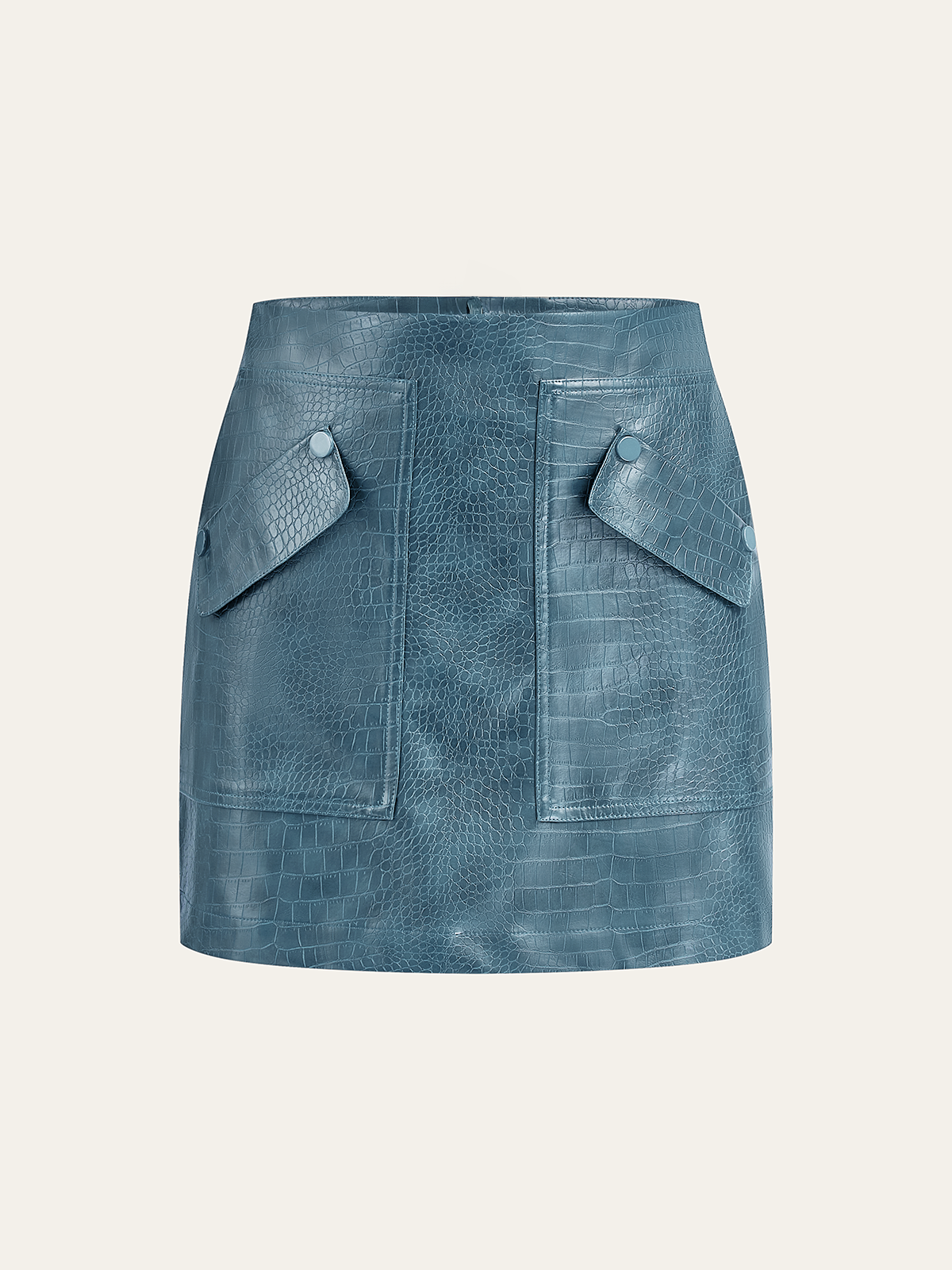 Faux Leather Crocodile-Embossed Mini Skirt-Chicvia