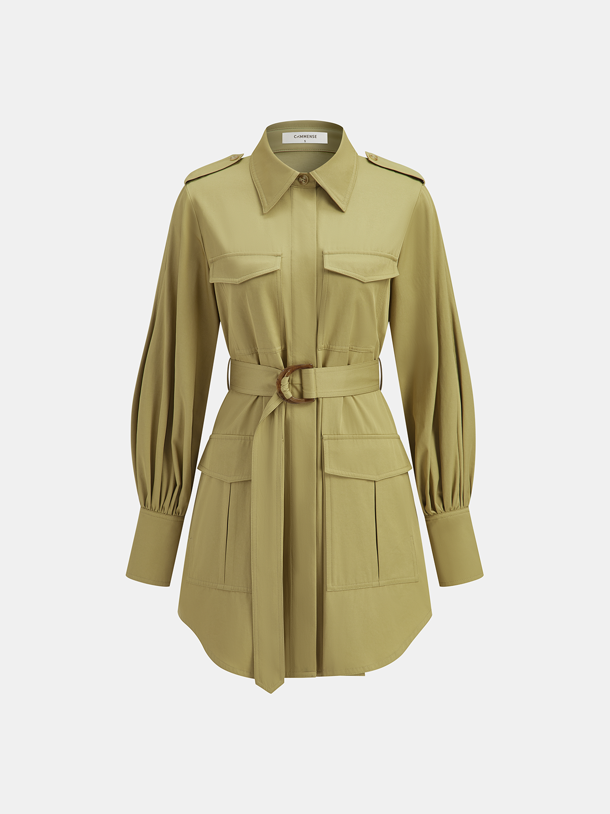 Lapel Trench-Style Belted Dress-Chicvia