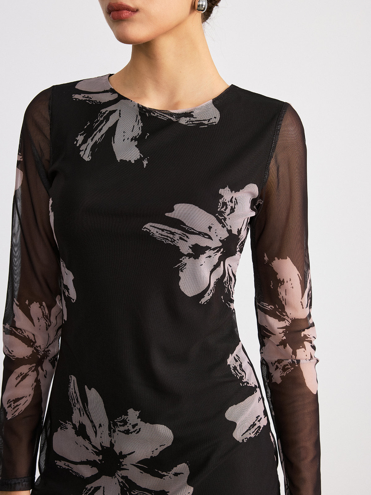 Floral Print Long Sleeve Maxi Dress-Chicvia