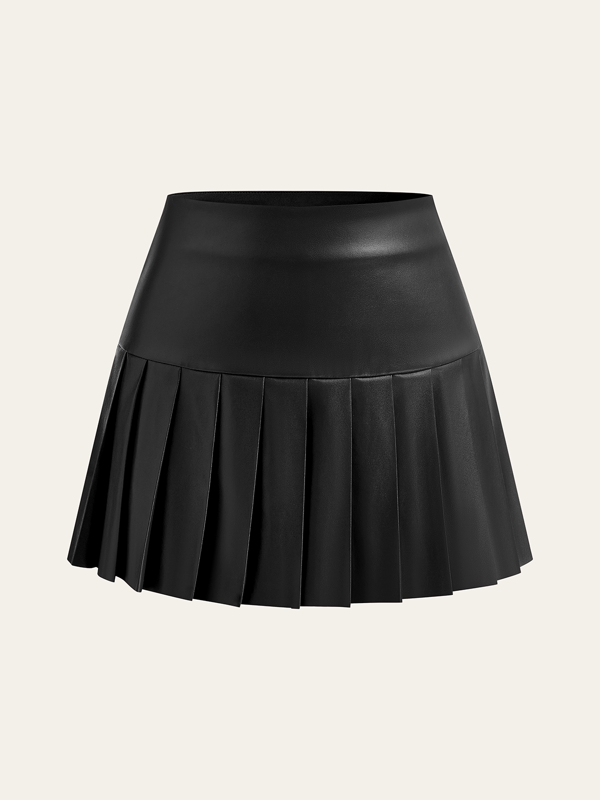 Faux Leather High-Waist Pleated Mini Skirt-Chicvia