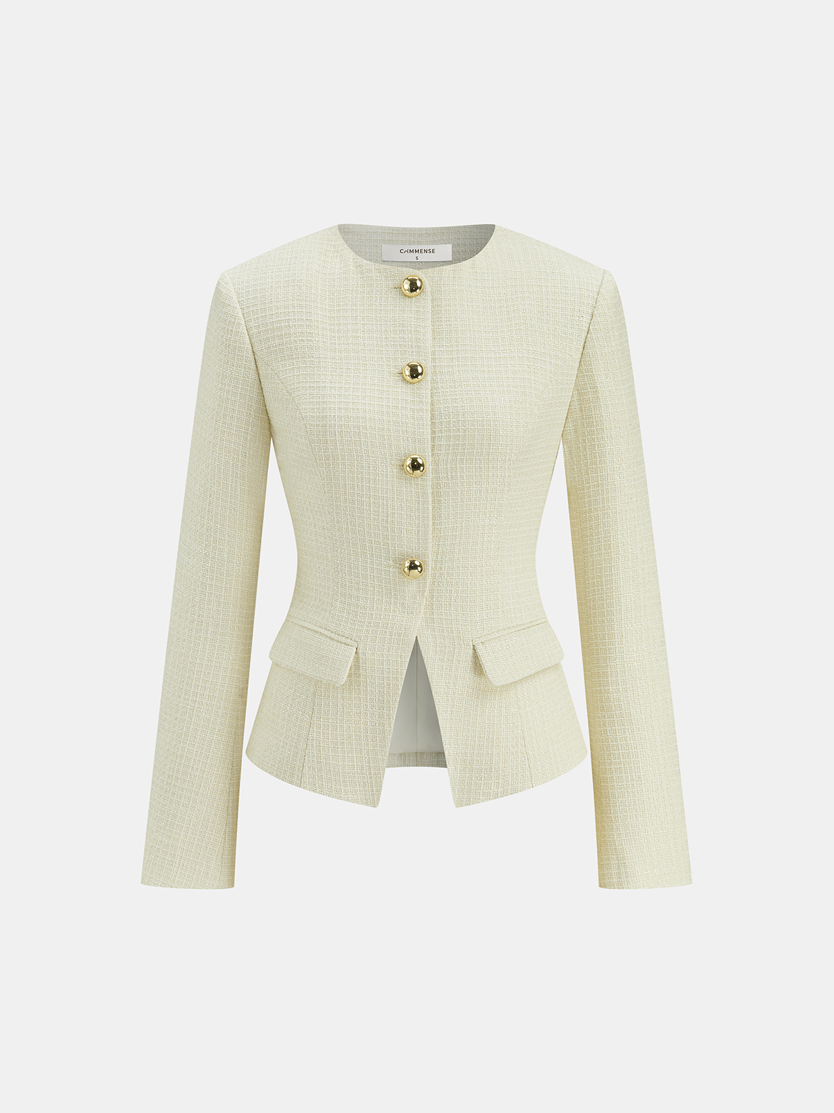 Metal Button Tweed Blazer-Chicvia