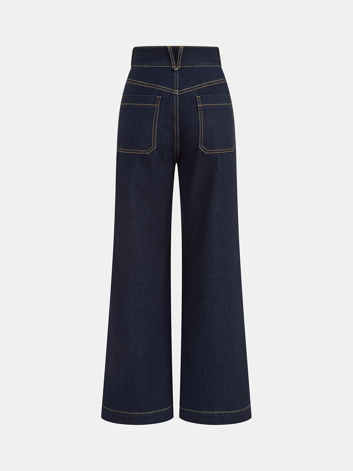 High-Waisted Double-Button Straight-Leg Denim Pants-Chicvia