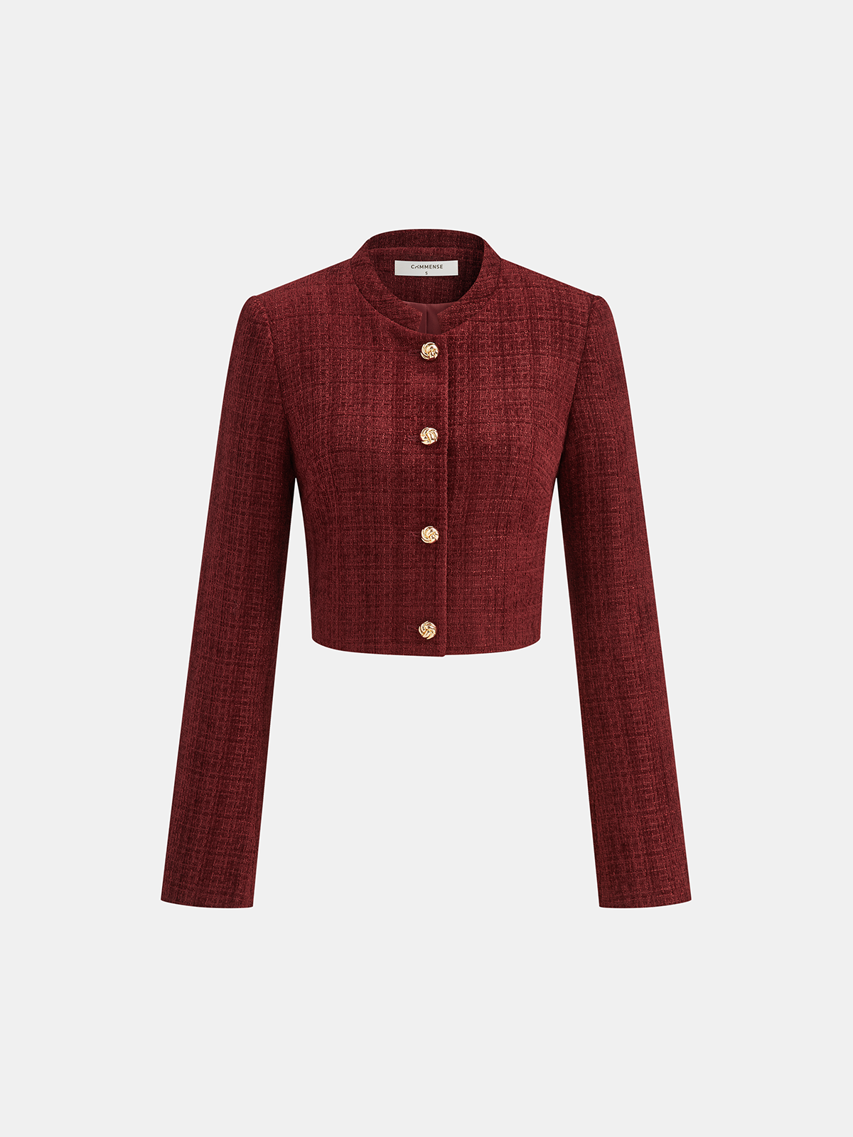 Metal Button Tweed Cropped Blazer-Chicvia