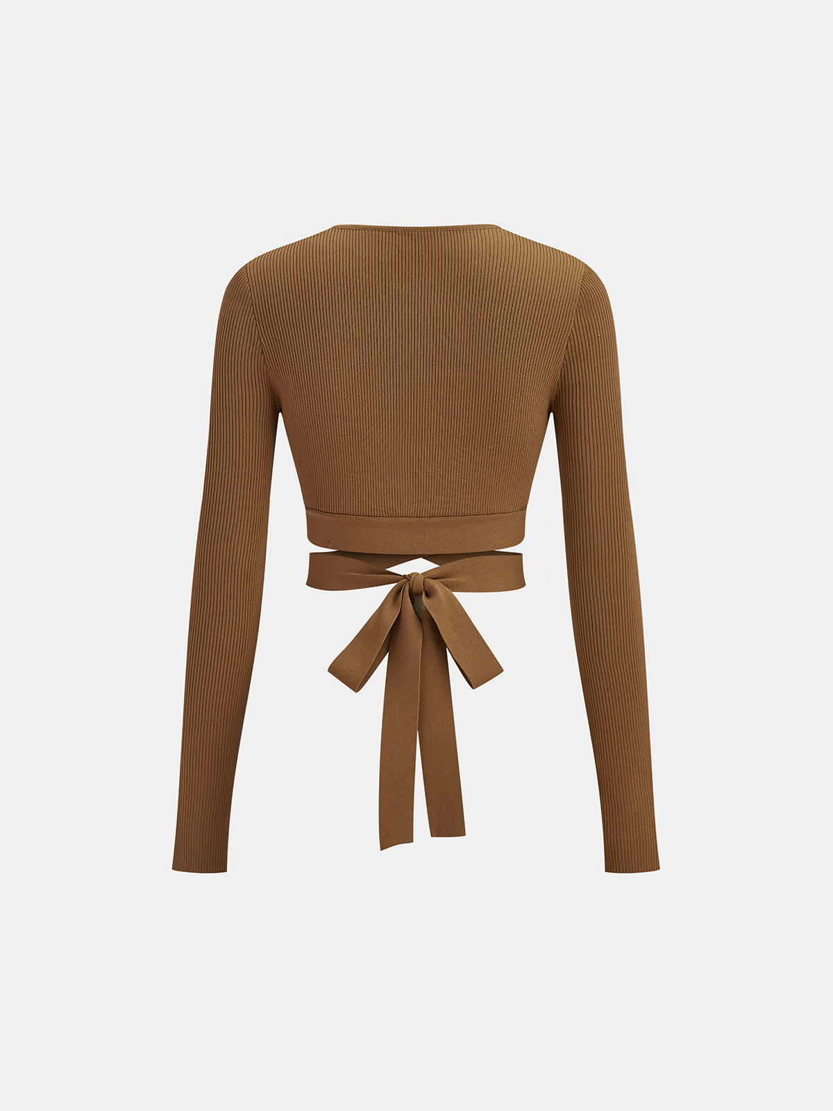 Ribbed Long Sleeve Tie-Back Top-Chicvia