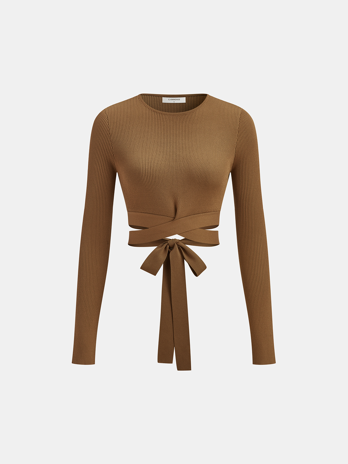 Ribbed Long Sleeve Tie-Back Top-Chicvia