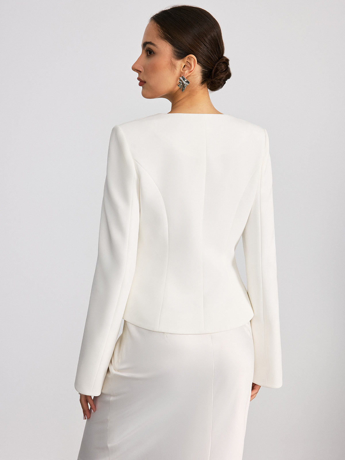 Button Front Flared Cuff Fitted Blazer-Chicvia