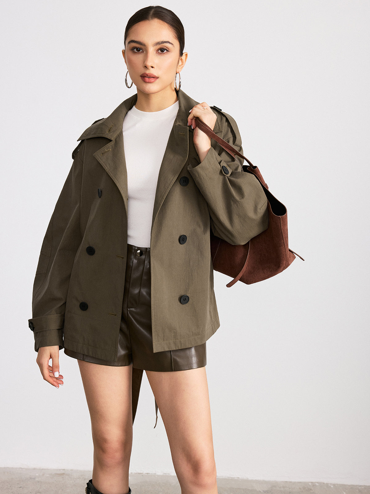 Double-Breasted Belted Trench Coat-Chicvia
