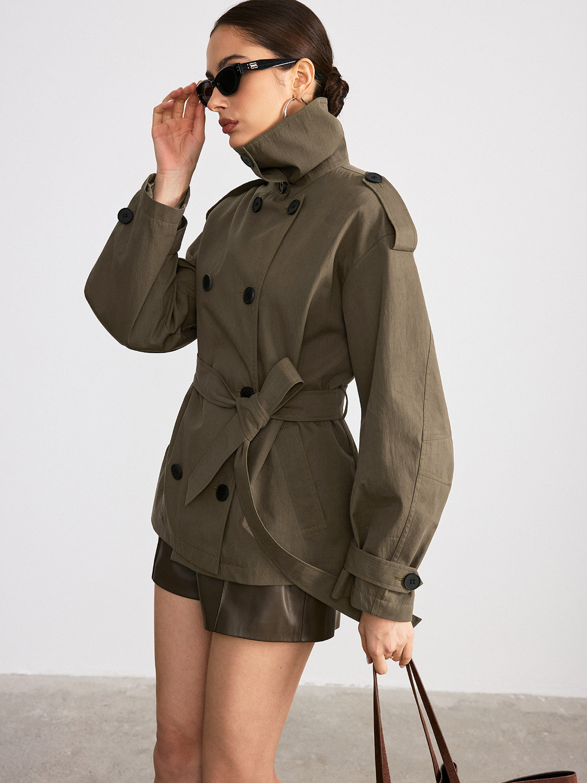 Double-Breasted Belted Trench Coat-Chicvia