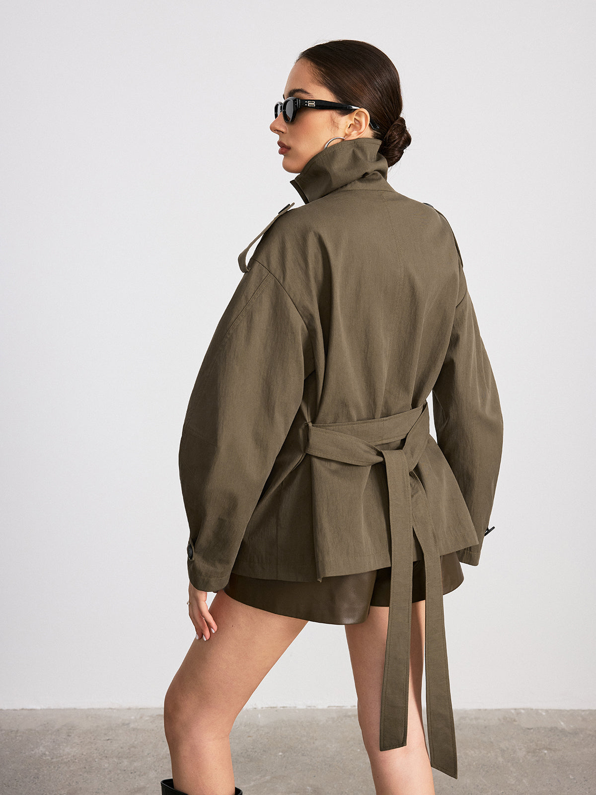 Double-Breasted Belted Trench Coat-Chicvia