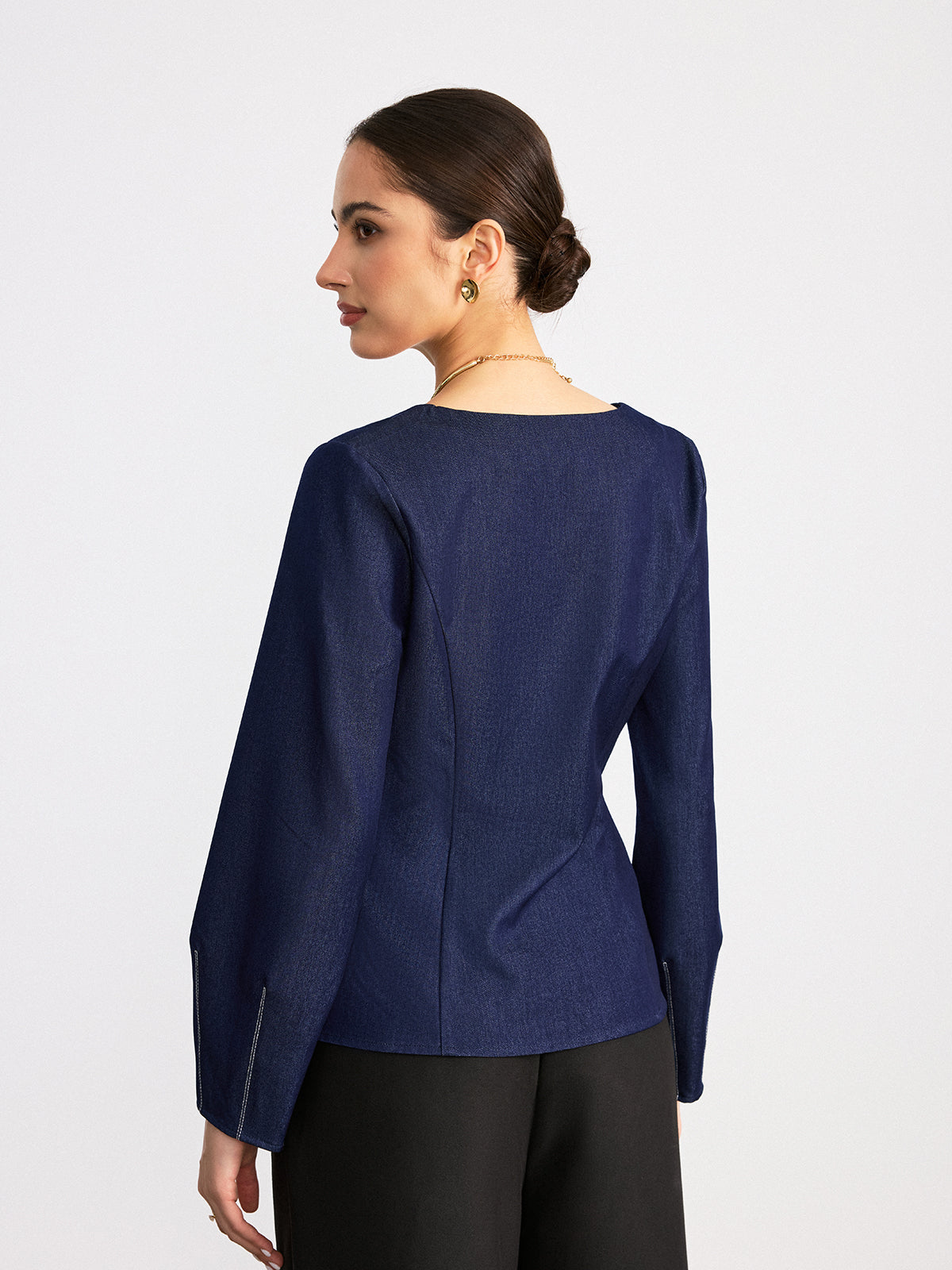 Notch Neck Contrast Stitched Blouse-Chicvia