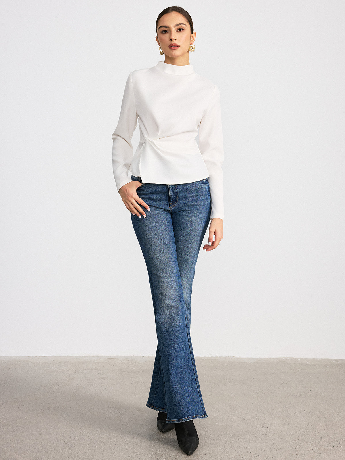 Long-Sleeve Twist Mock Neck Top-Chicvia