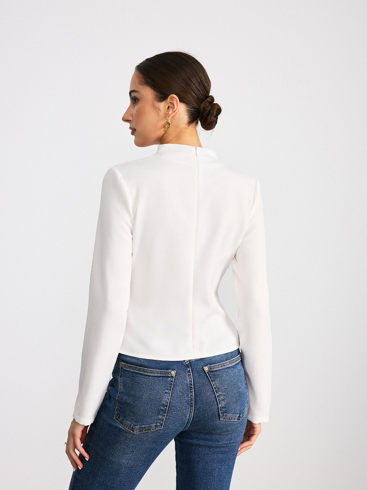 Long-Sleeve Twist Mock Neck Top-Chicvia