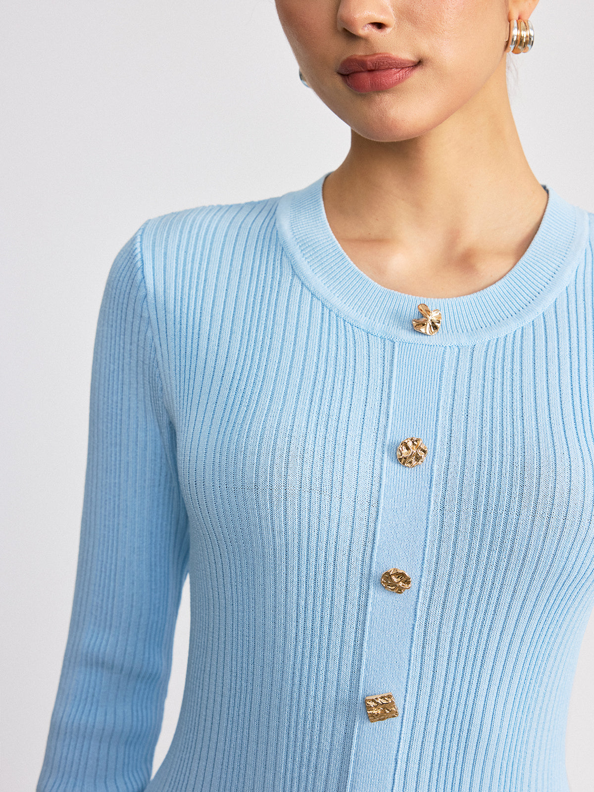 Metal Detail Ribbed Knit Maxi Dress-Chicvia