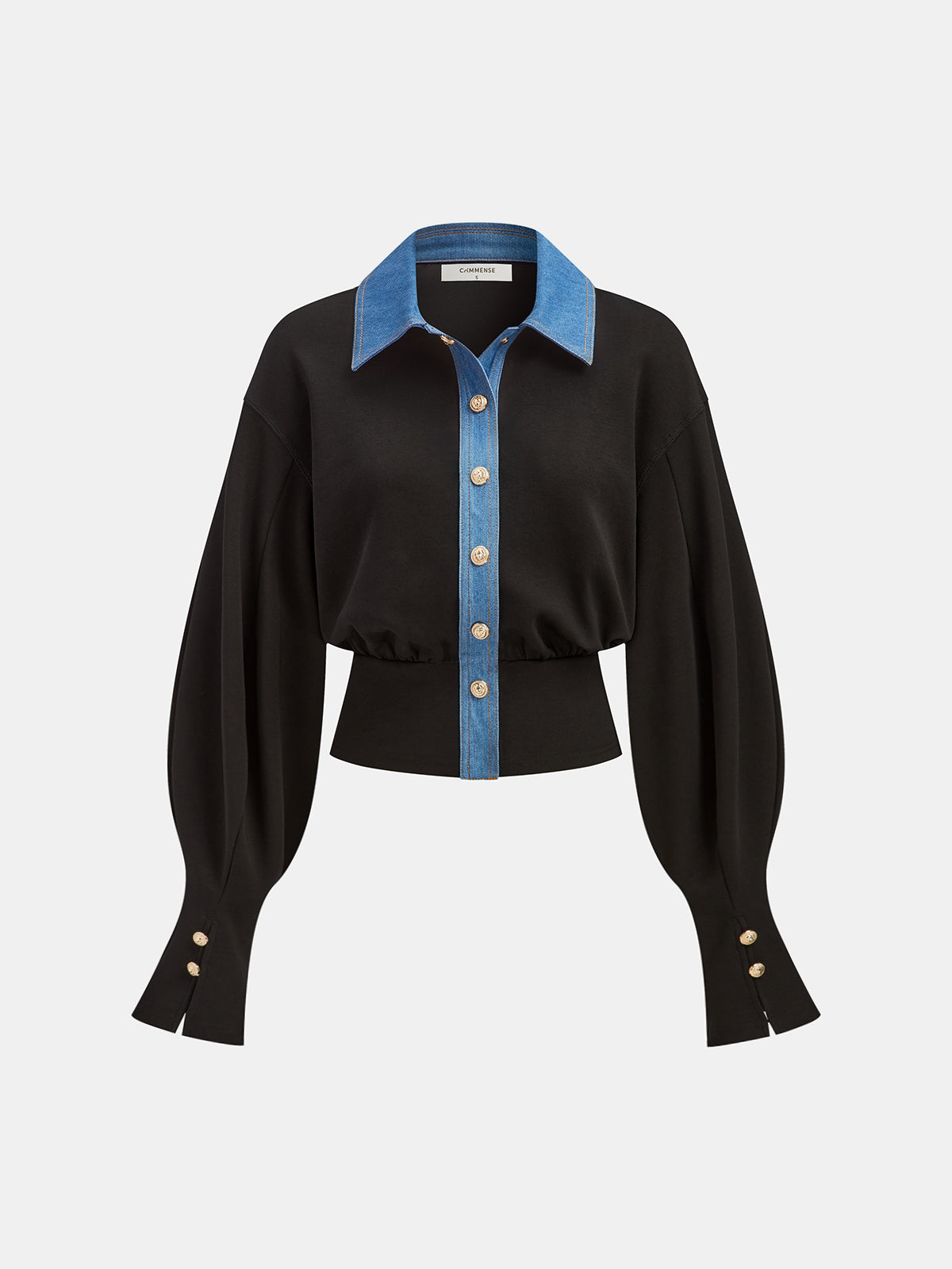 Denim Trim Buttoned Sweater-Chicvia