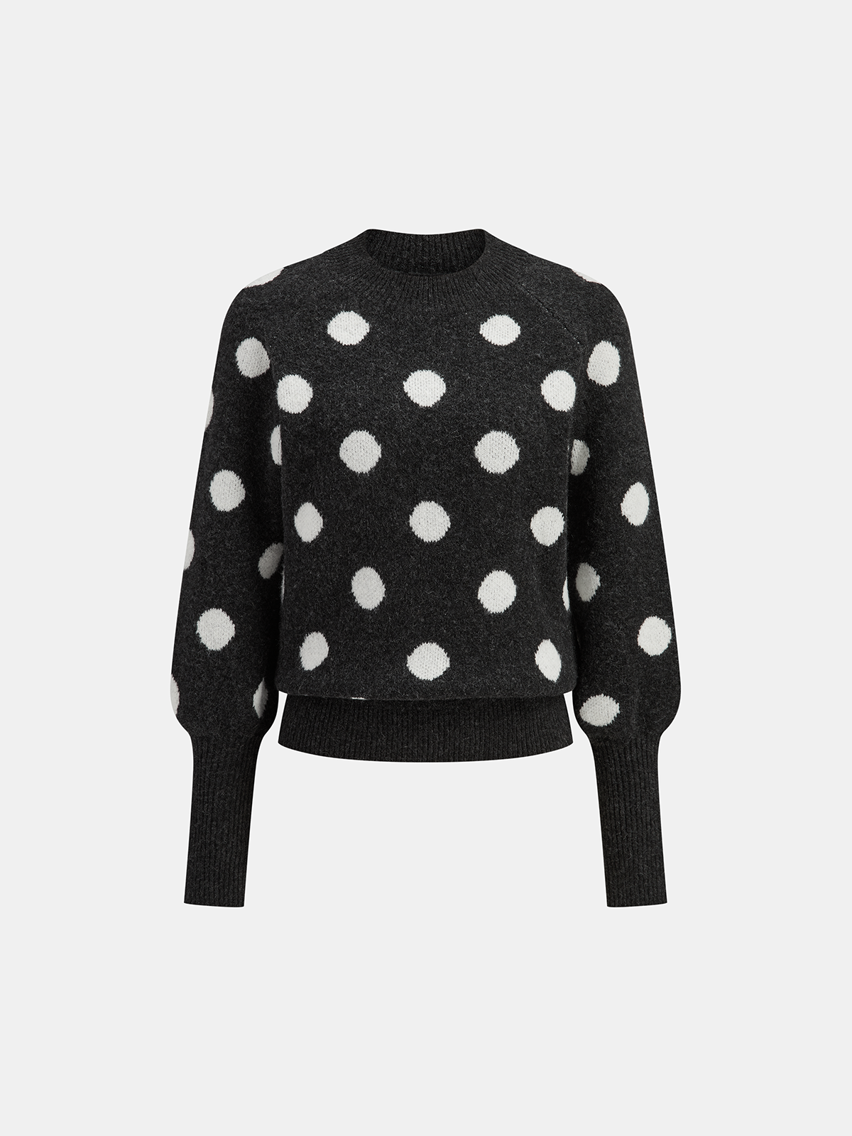 Leg-Of-Mutton Sleeve Polka Dot Wool Blend Sweater-Chicvia