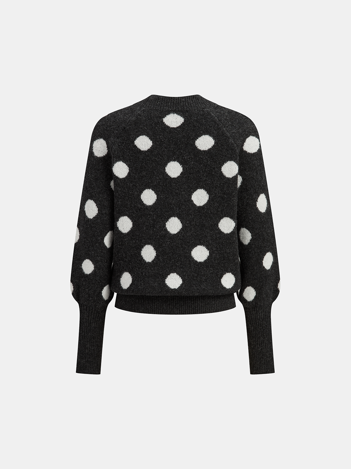 Leg-Of-Mutton Sleeve Polka Dot Wool Blend Sweater-Chicvia