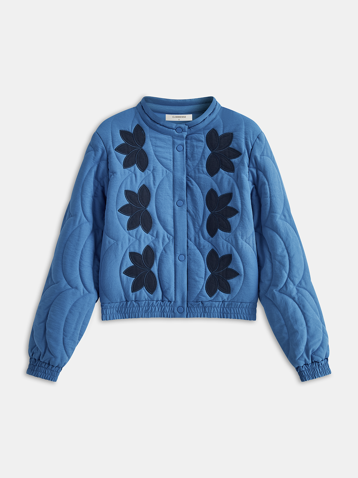 Contrast Floral Jacquard Quilted Winter Coat-Chicvia