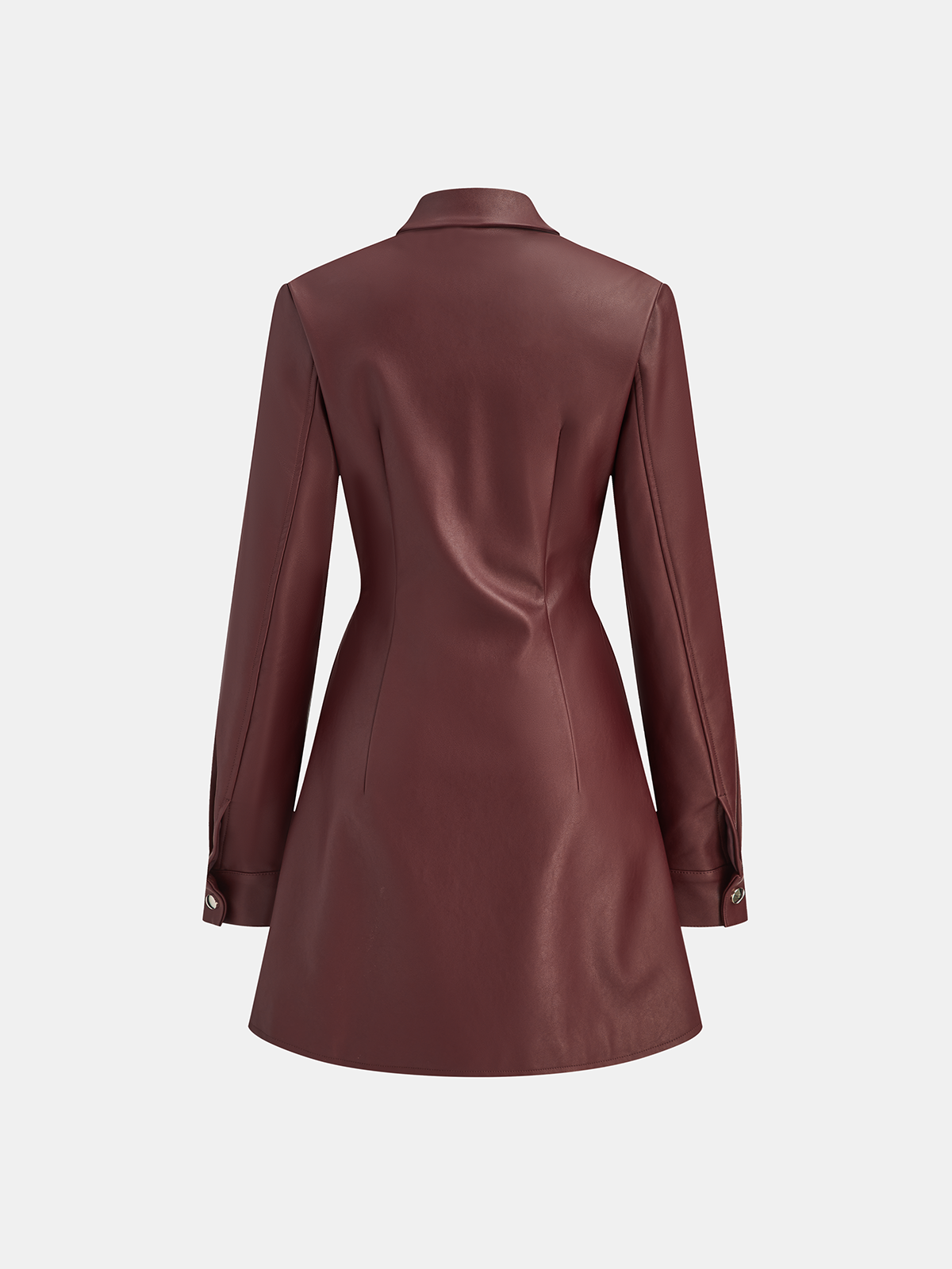 Double-Collar PU Leather Shirt Dress-Chicvia