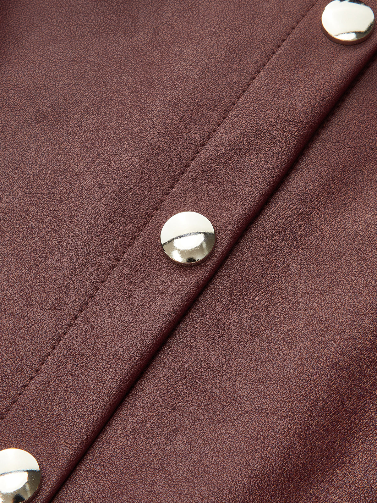 Double-Collar PU Leather Shirt Dress-Chicvia