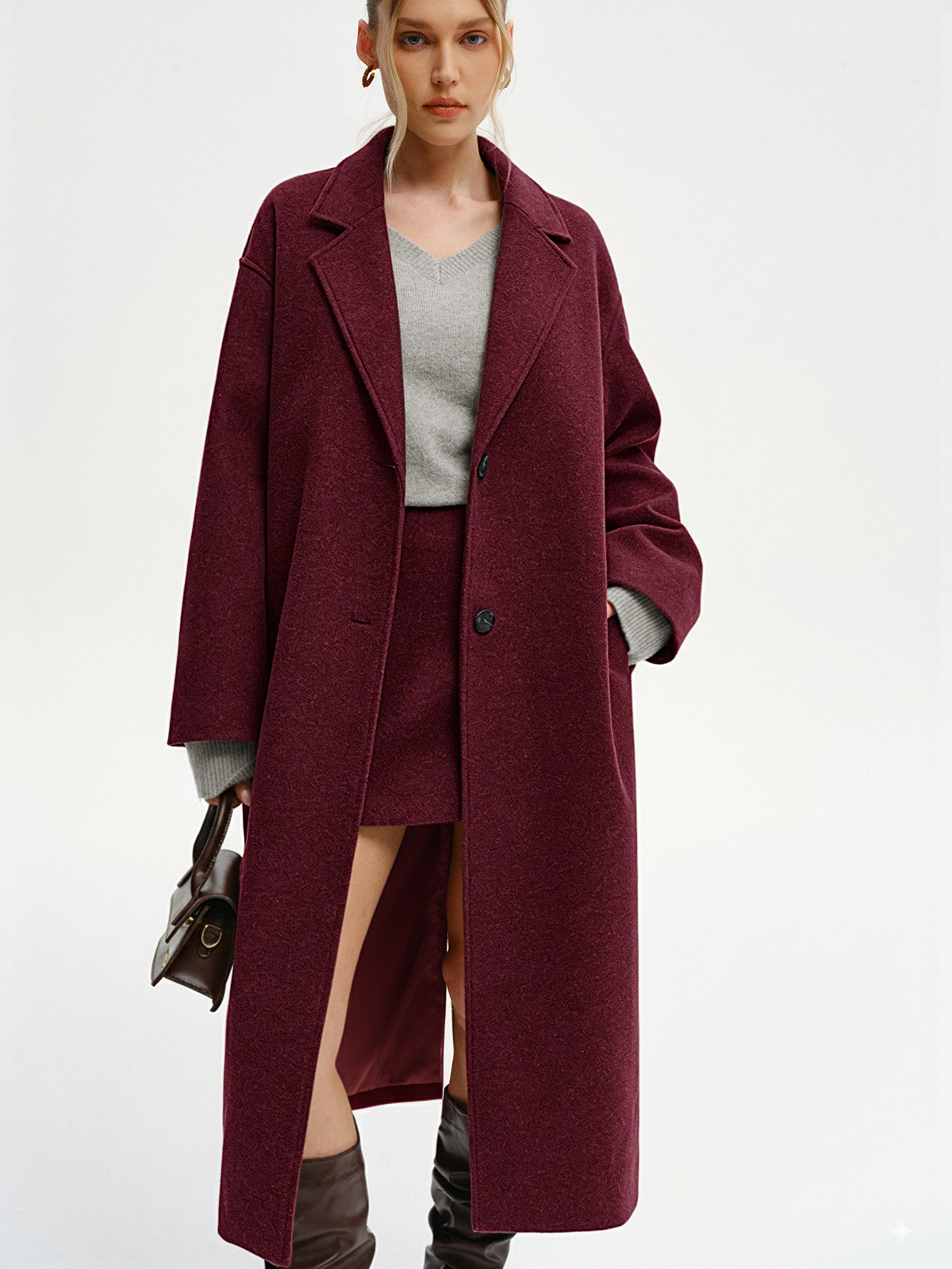 Oversized Tweed Long Coat-Chicvia