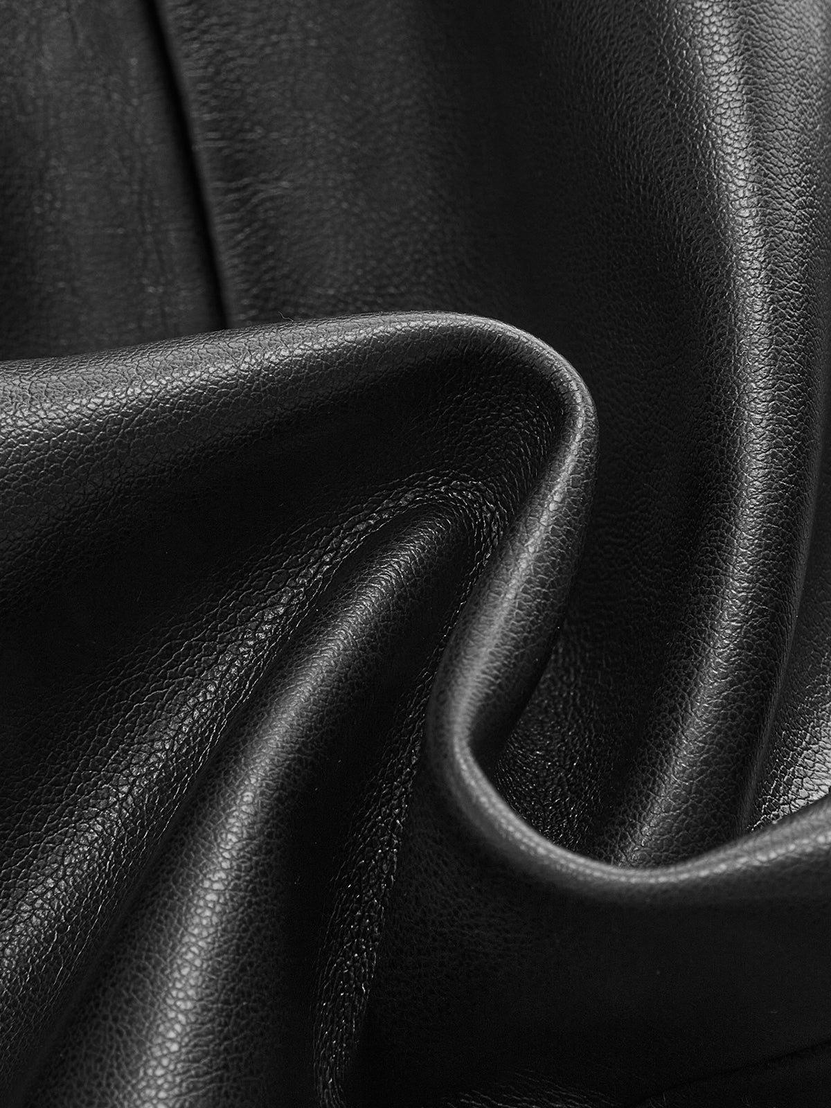 Faux Leather Round Neck Metal Button Fitted Blazer-Chicvia