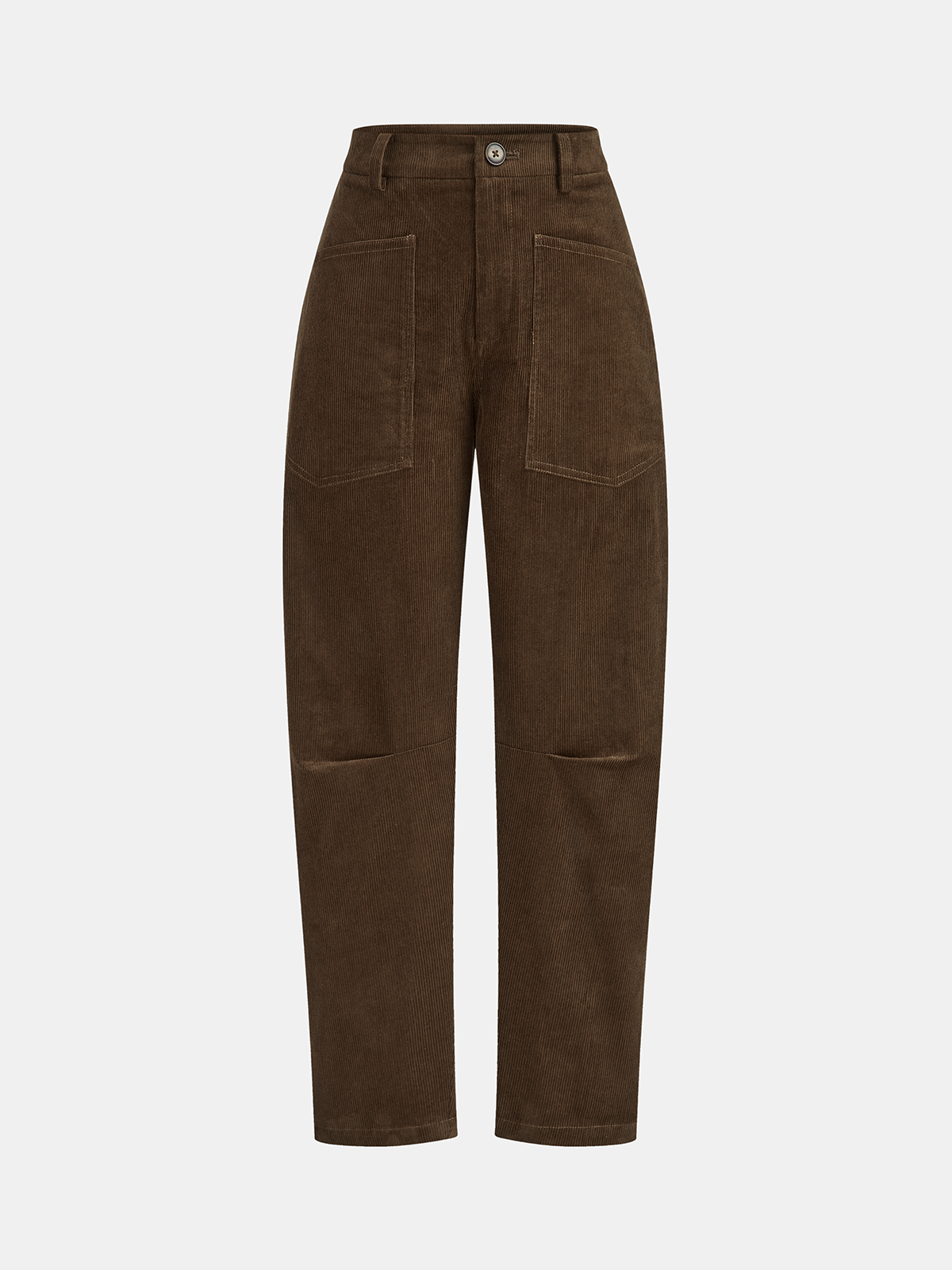 Corduroy Mid-Waist Curved-Leg Pants-Chicvia