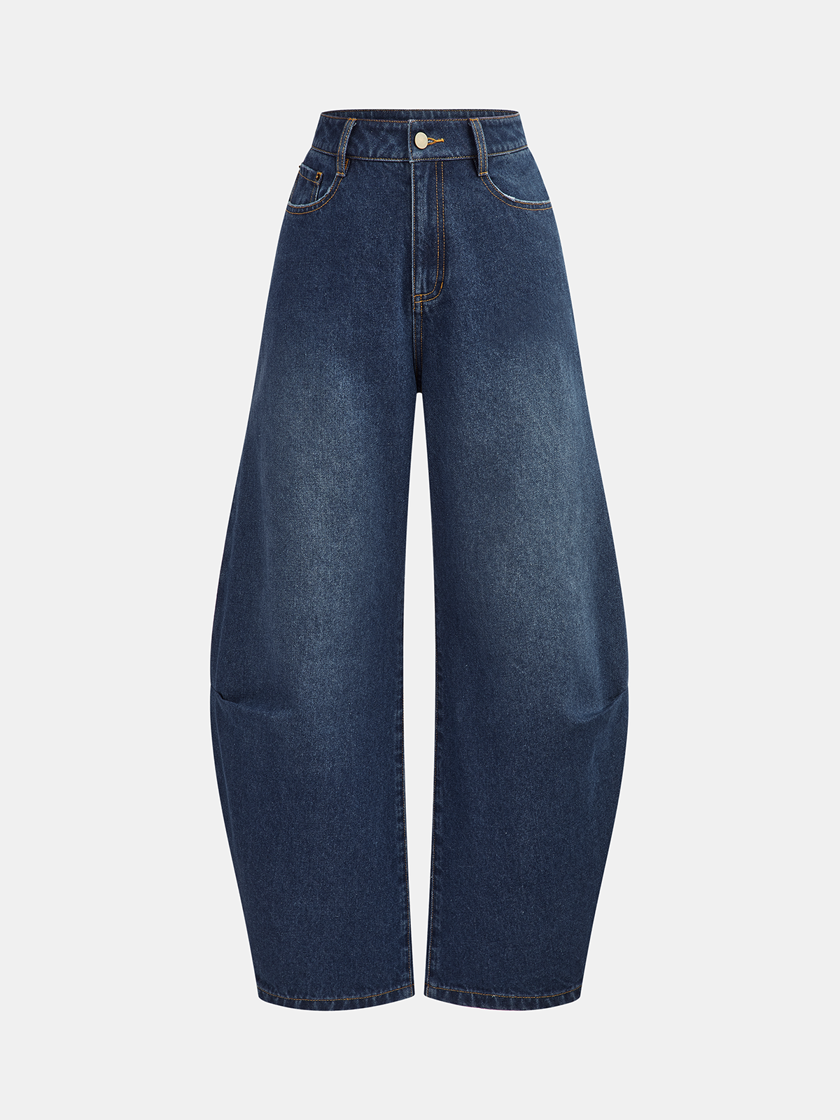 Mid-Waisted Denim Curved-Leg Pants-Chicvia