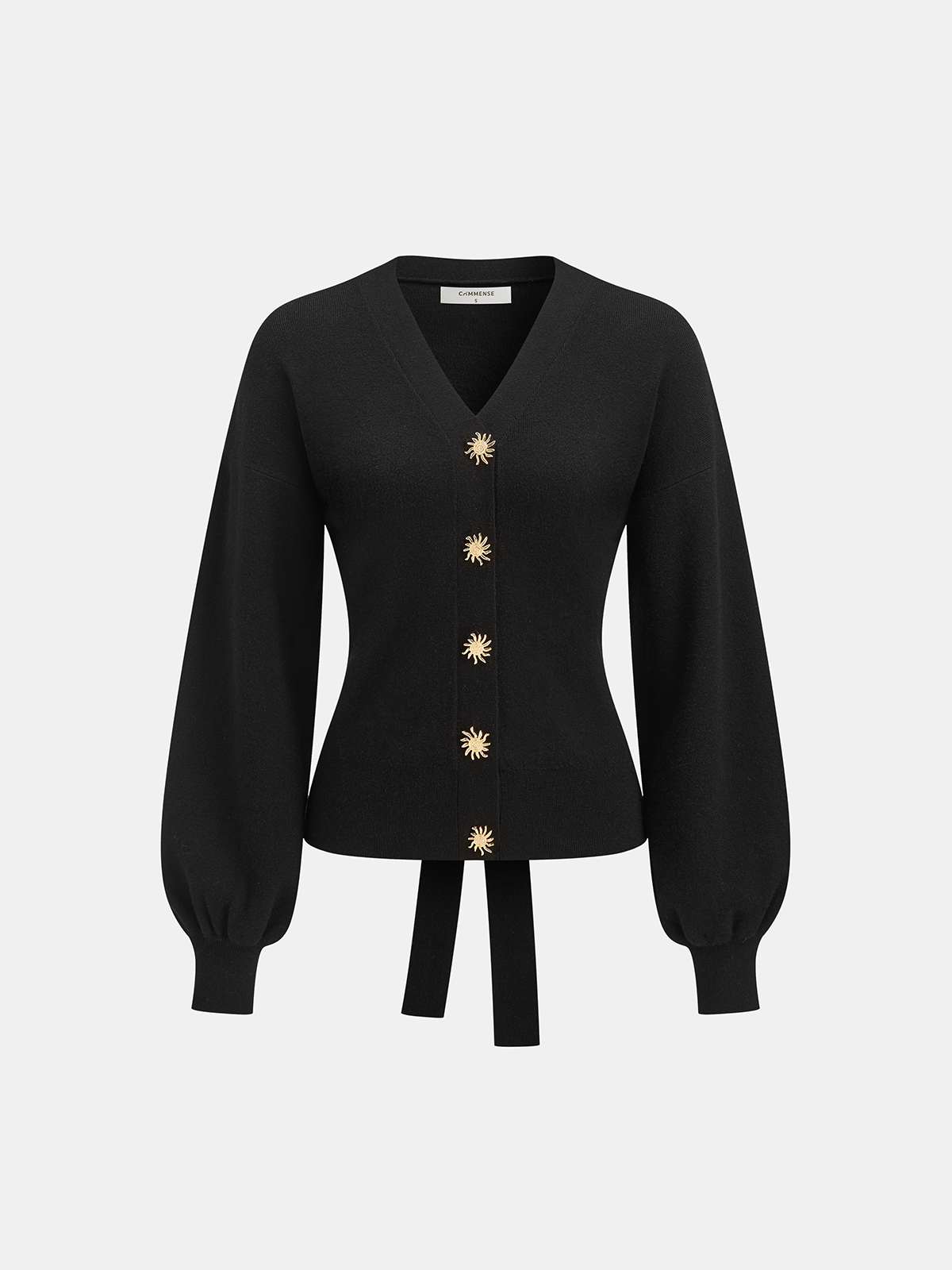 Metal Sun Button Tie-Back Cardigan-Chicvia