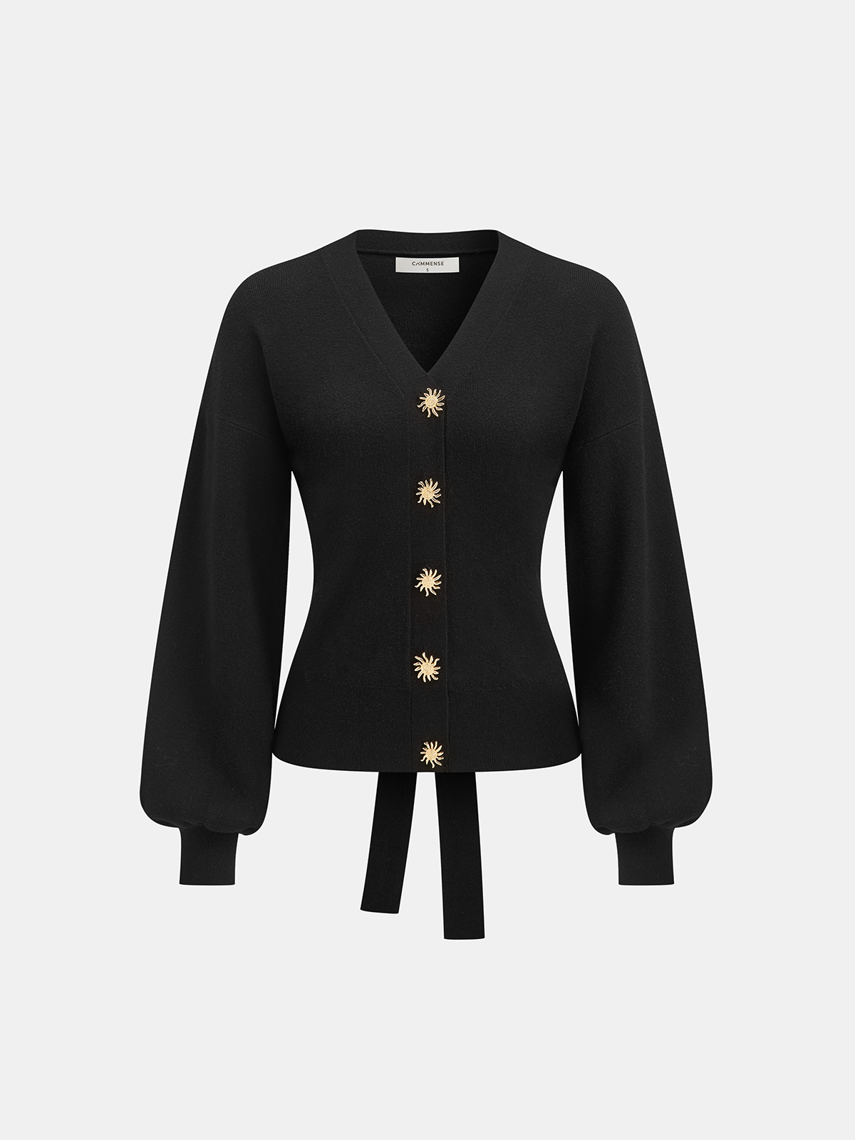 Metal Sun Button Tie-Back Cardigan-Chicvia