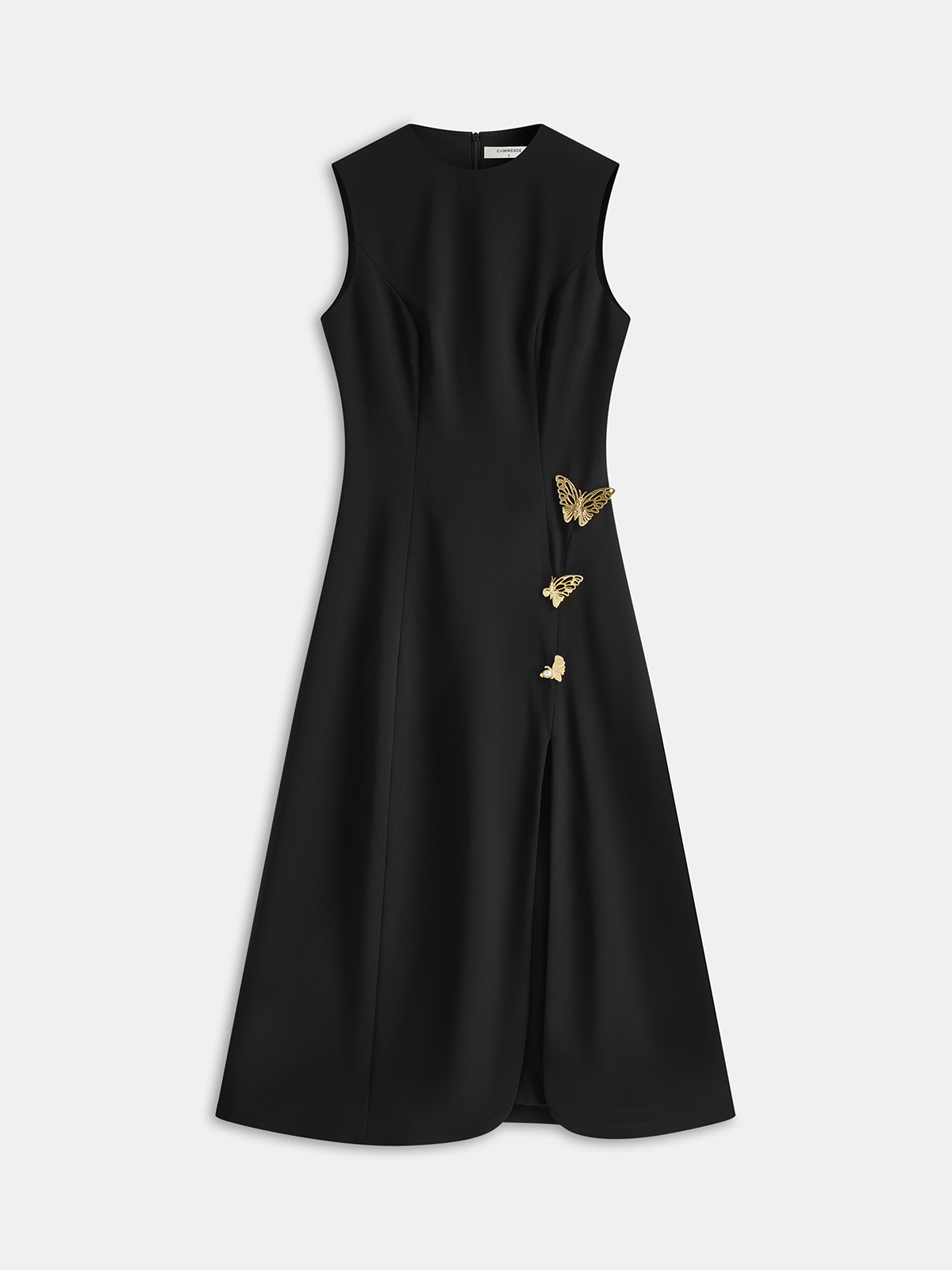 Metal Butterfly Detail Sleeveless Midi Dress-Chicvia