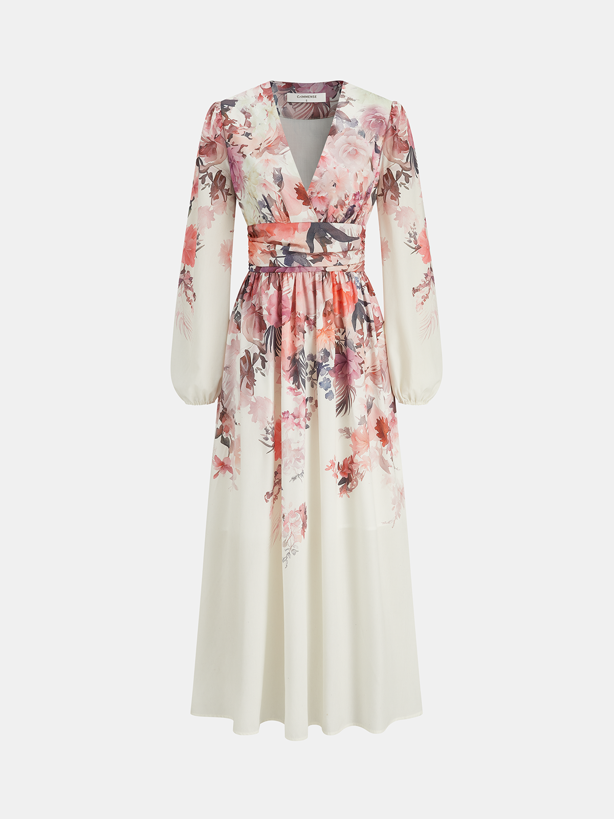 Floral Print Long Sleeve Maxi Dress-Chicvia