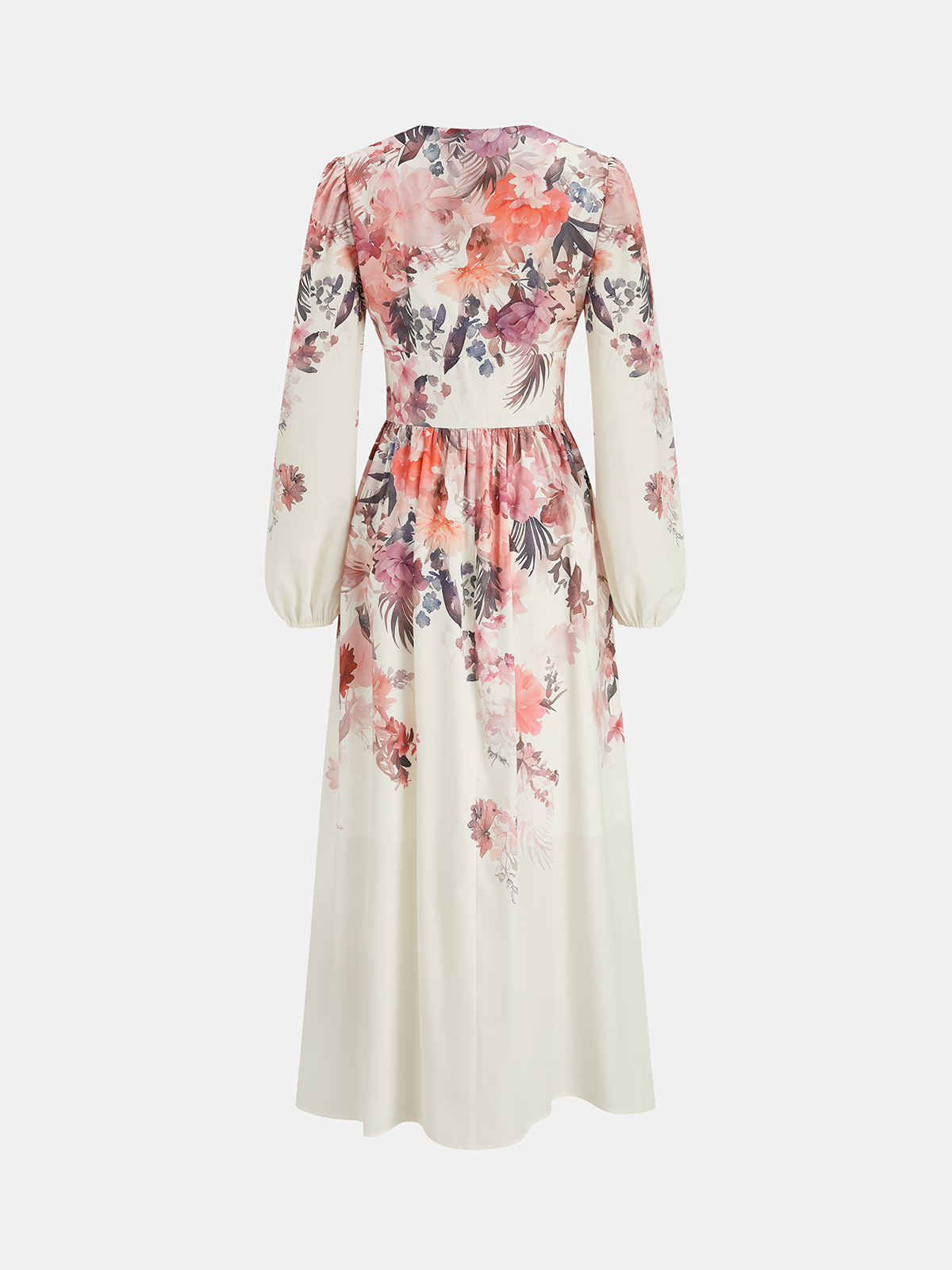 Floral Print Long Sleeve Maxi Dress-Chicvia