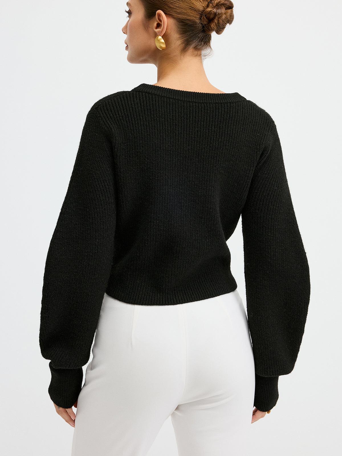 Lace Hem Wool Blend Cardigan-Chicvia