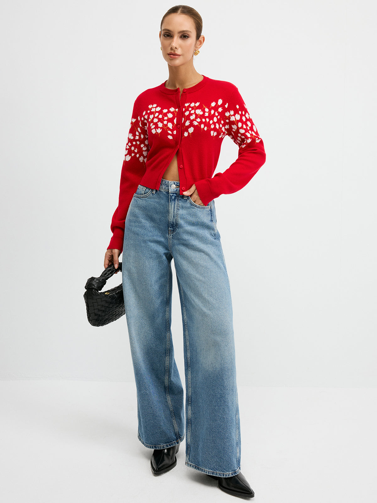 Floral-Patterned Wool Blend Cardigan-Chicvia