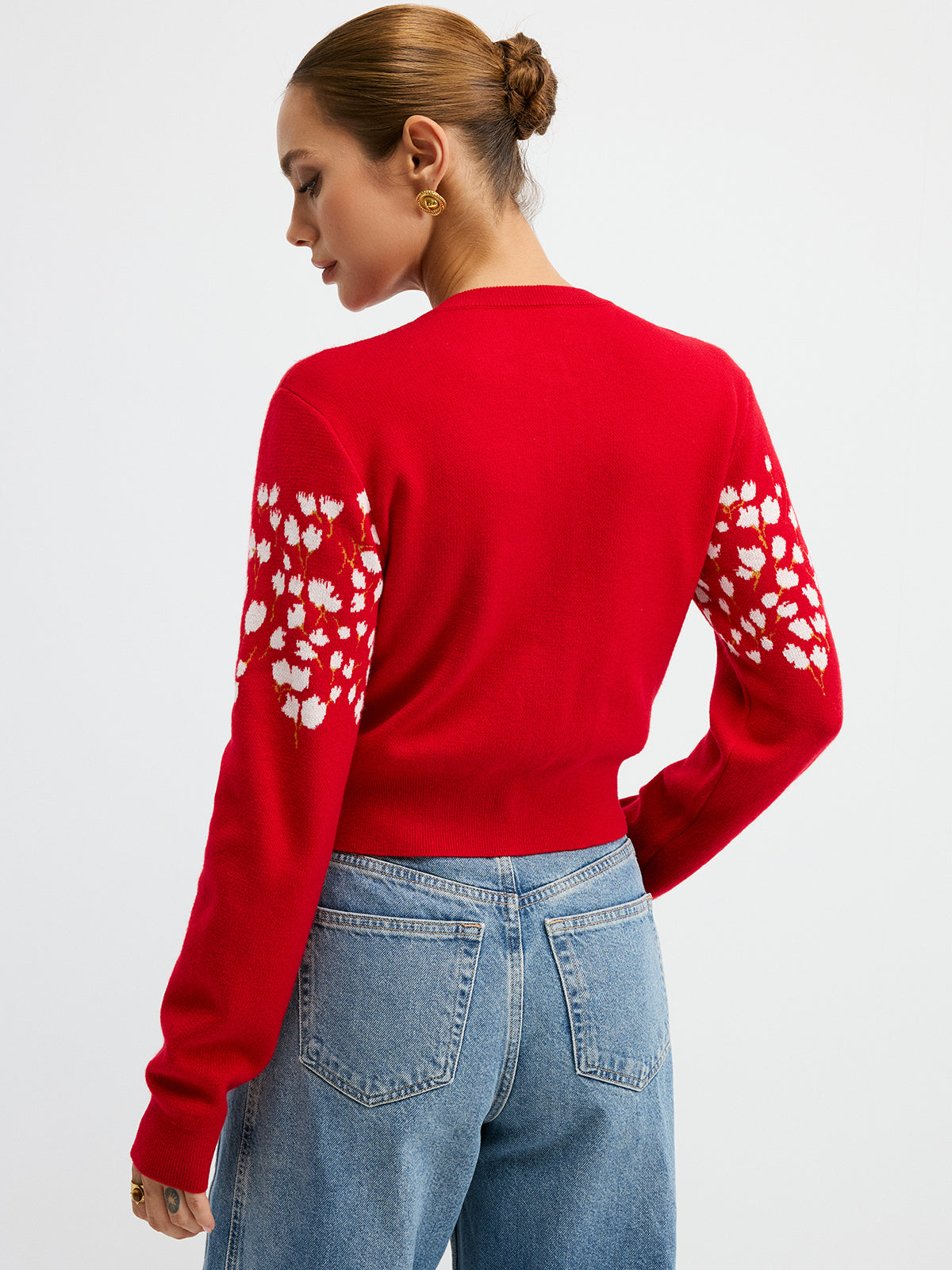 Floral-Patterned Wool Blend Cardigan-Chicvia