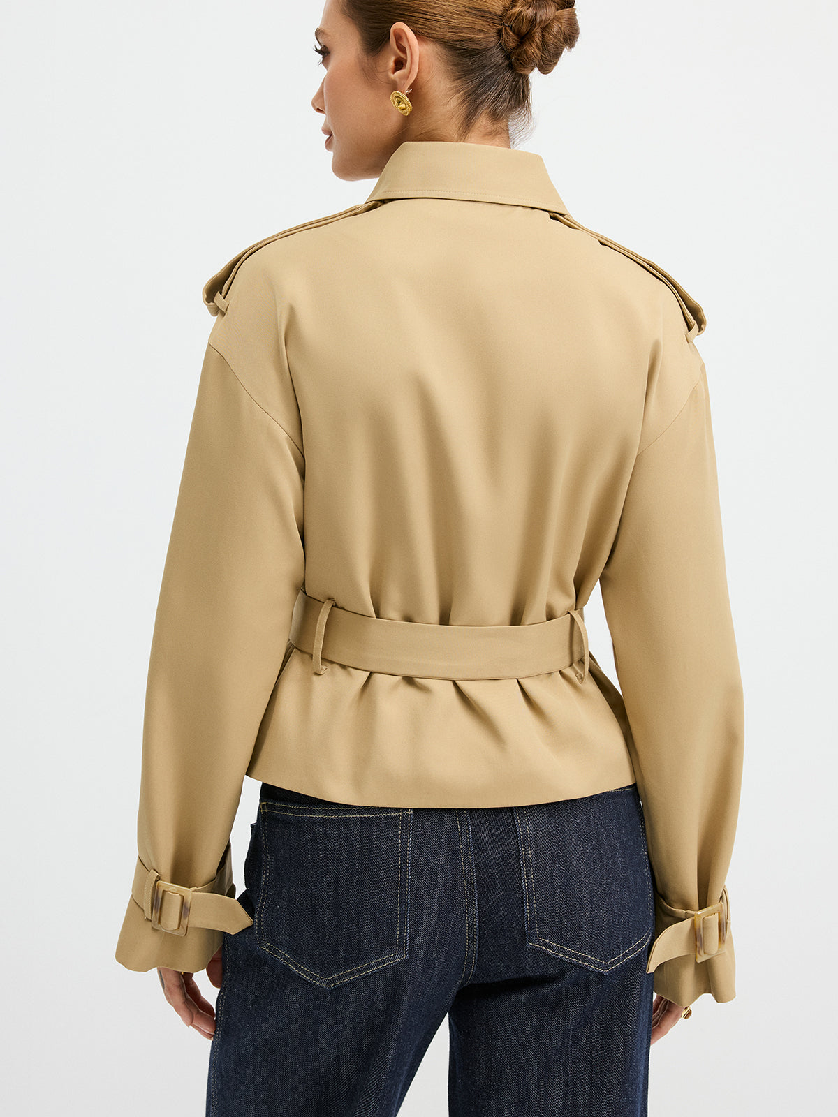 Double-Breasted Belted Trench Coat-Chicvia
