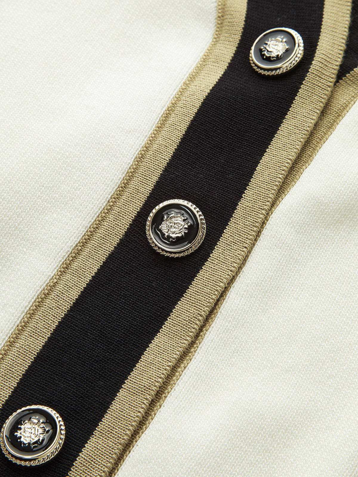 Contrast-Trim Metal Button Cardigan-Chicvia