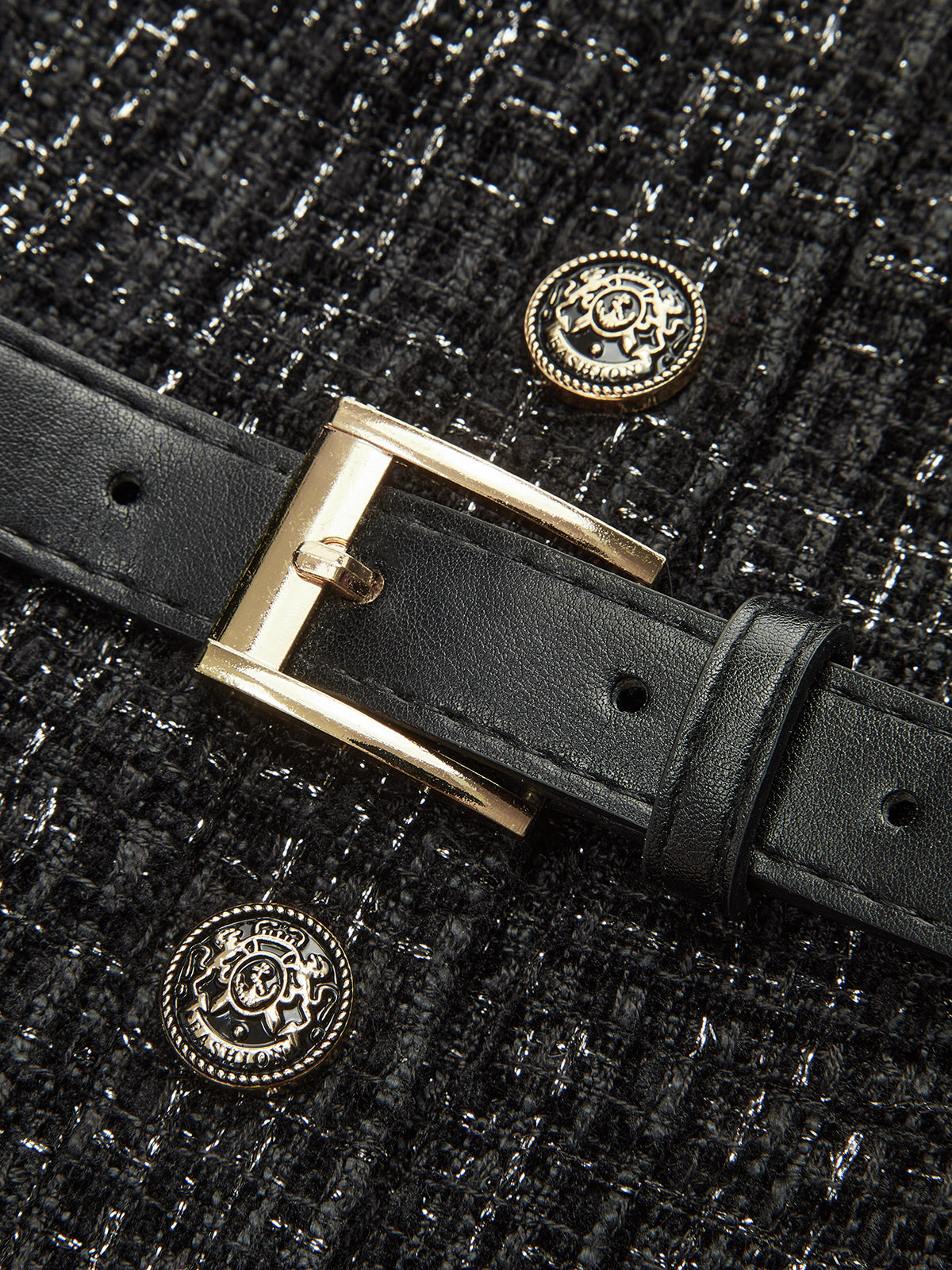 Faux Fur Collar Tweed Belted Mini Dress-Chicvia