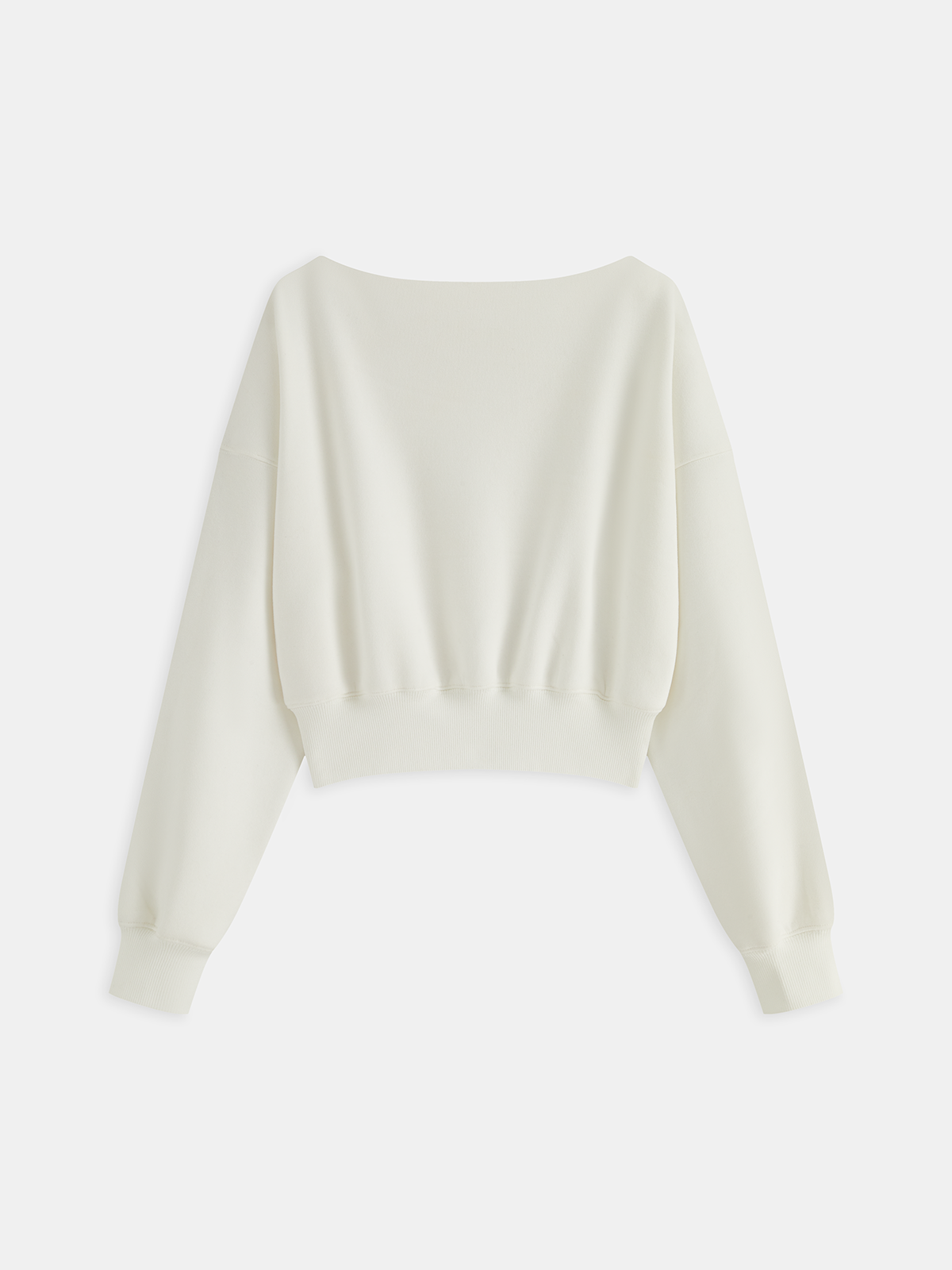 Off-Shoulder Cropped Fleece-Lined Sweatshirt-Chicvia