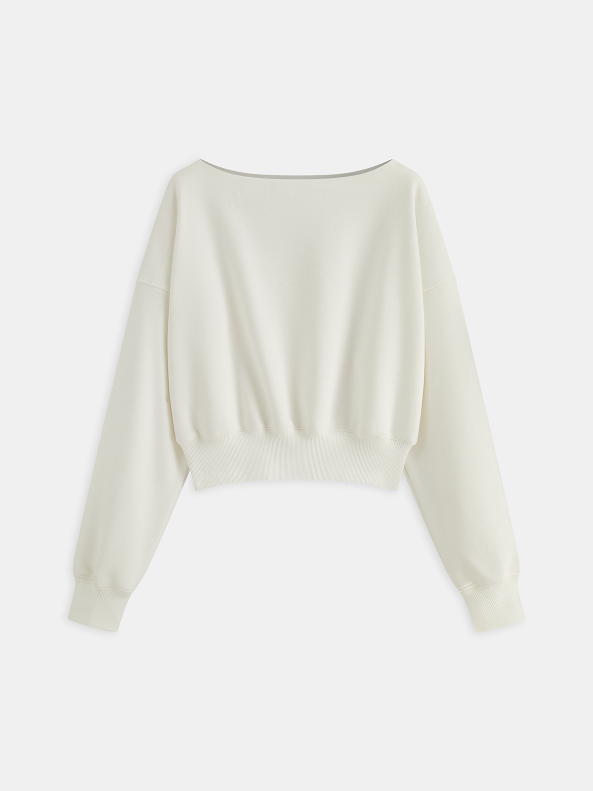 Off-Shoulder Cropped Fleece-Lined Sweatshirt-Chicvia