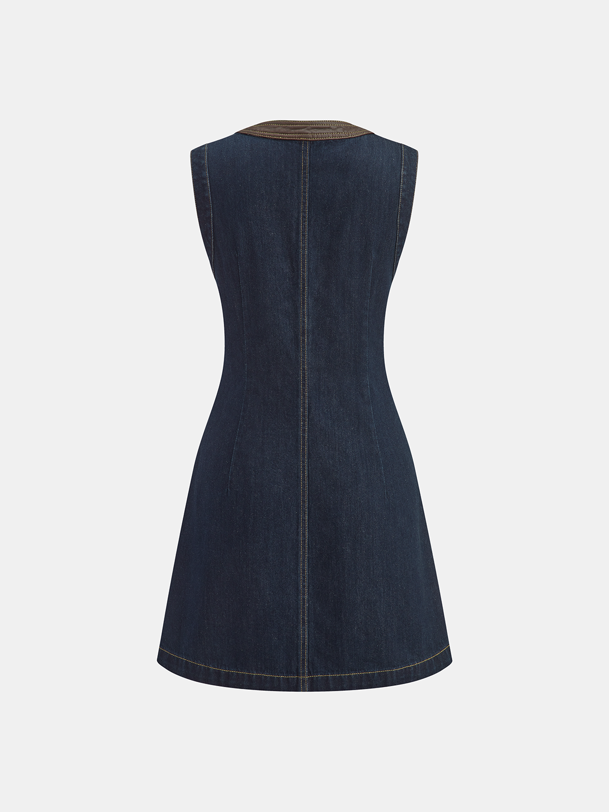 Contrast Trim Denim Sleeveless Mini Dress-Chicvia