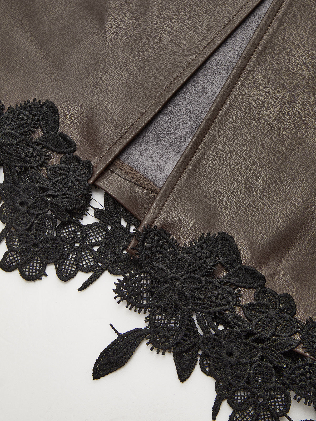 Lace Trim PU Leather Sleeveless Maxi Dress-Chicvia