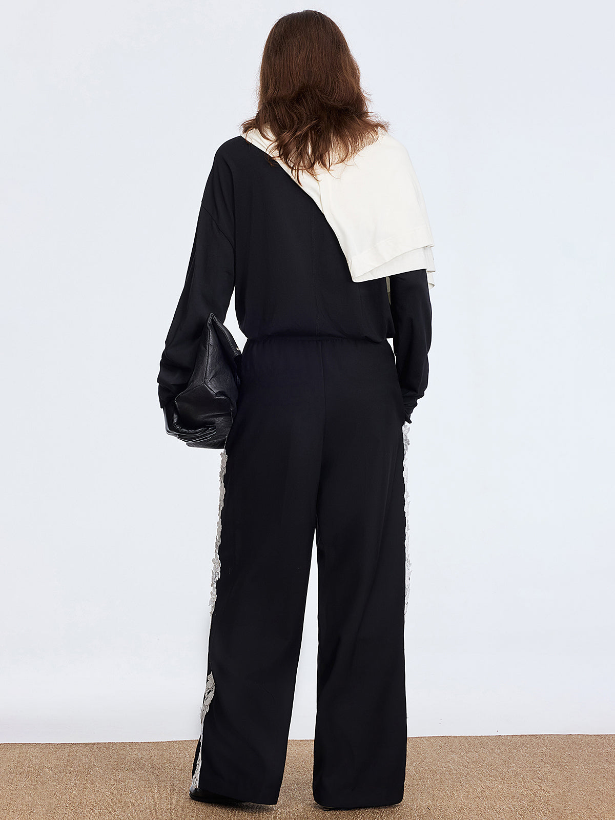 Lace Side Panel Wide-Leg Pants-Chicvia