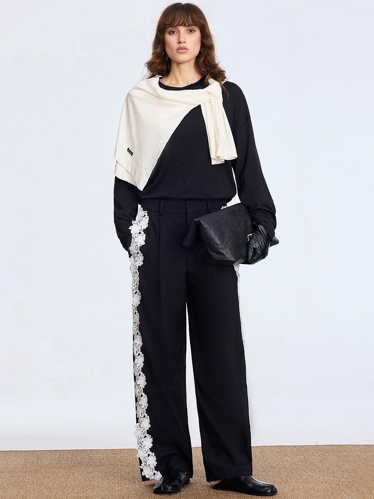 Lace Side Panel Wide-Leg Pants-Chicvia
