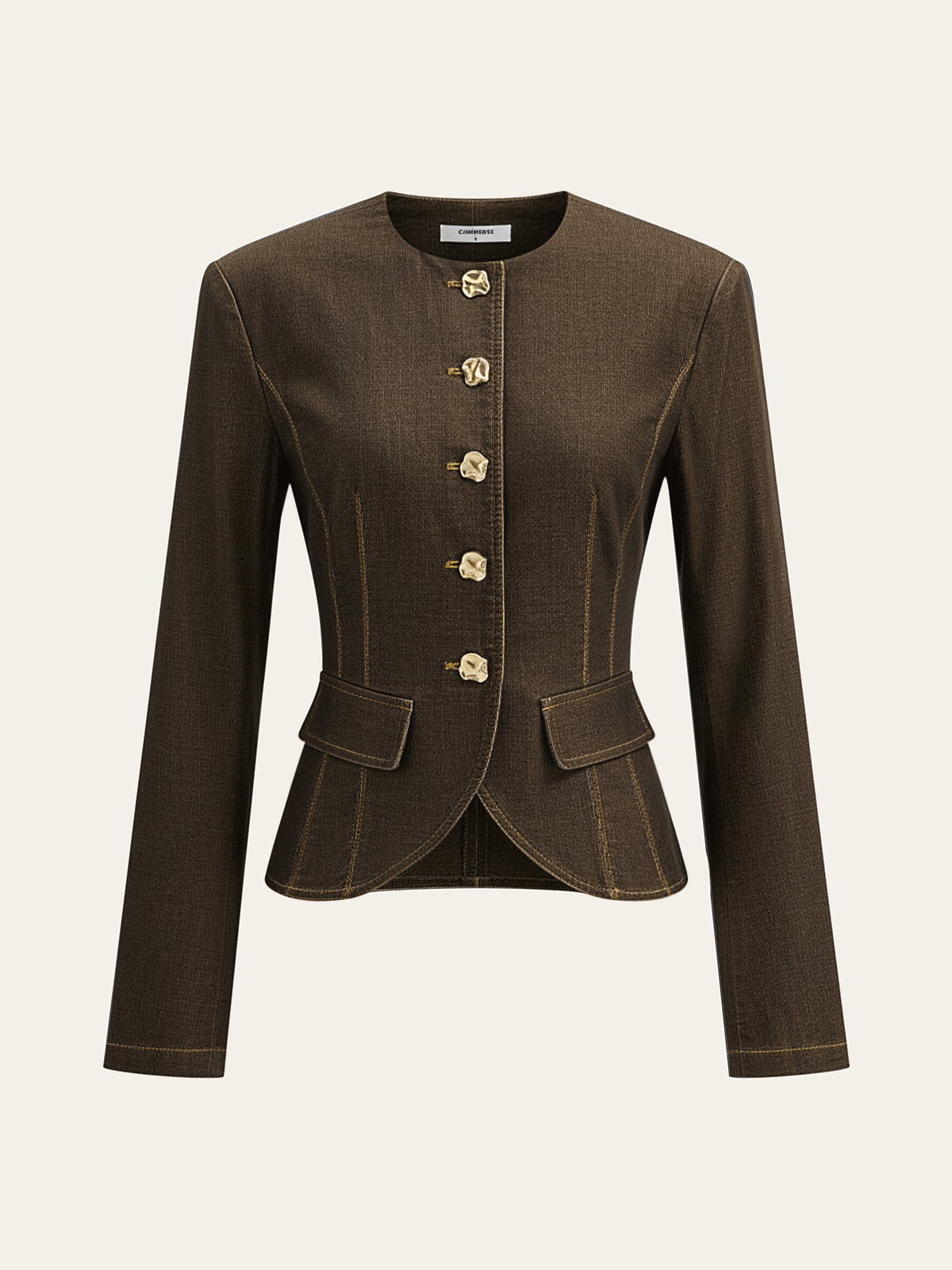 Metal Button Fitted Tailored Jacket-Chicvia