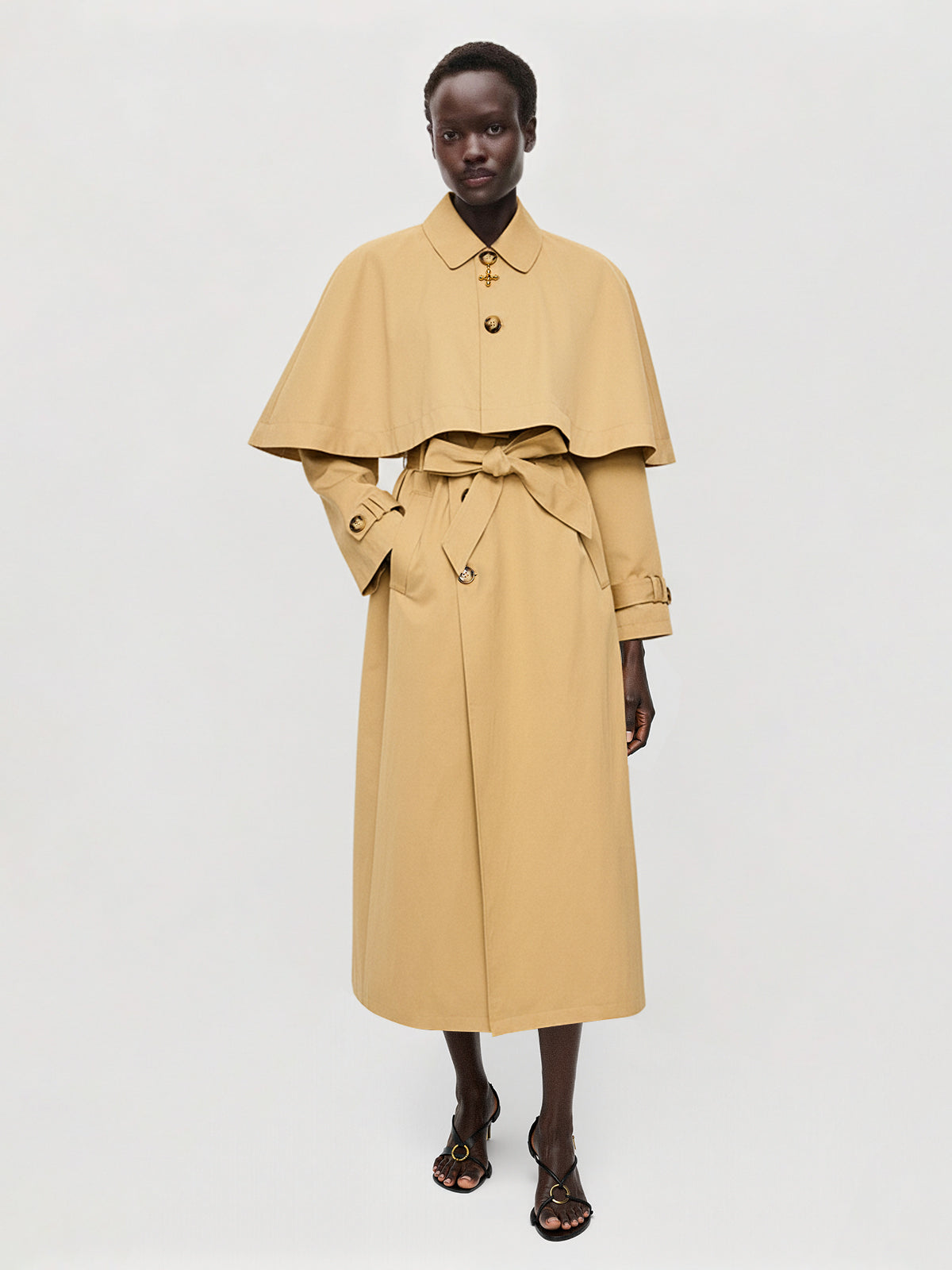 Convertible Cape Design Trench Coat-Chicvia