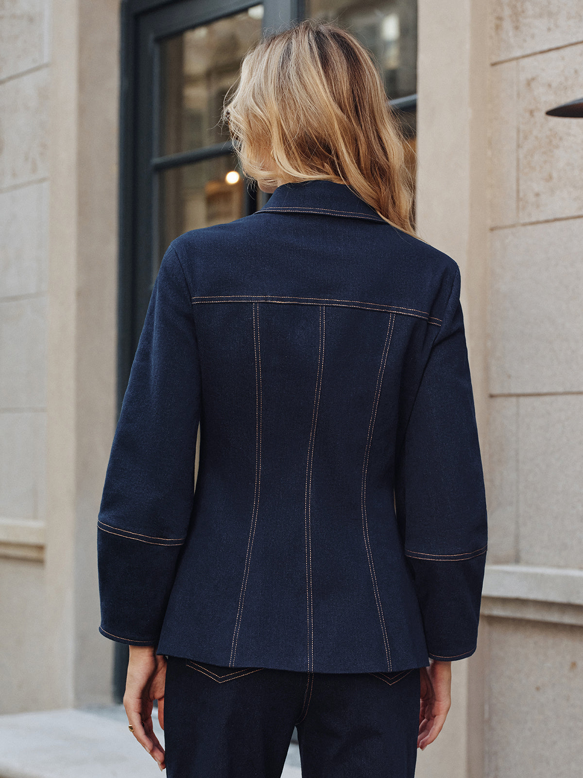 Contrast Stitch Denim Jacket-Chicvia